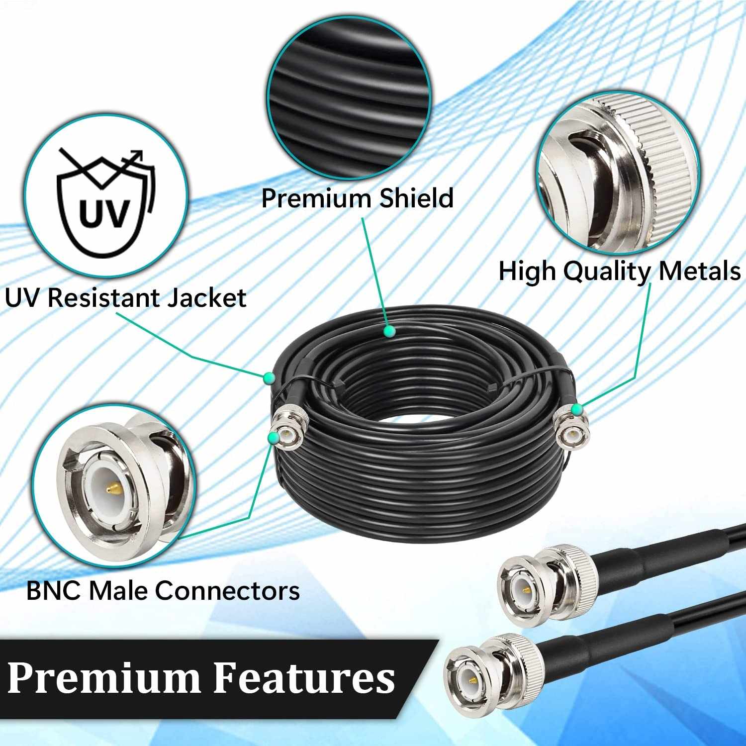 Cable BNC macho RG 59 2 Metros Negro - imagen 2