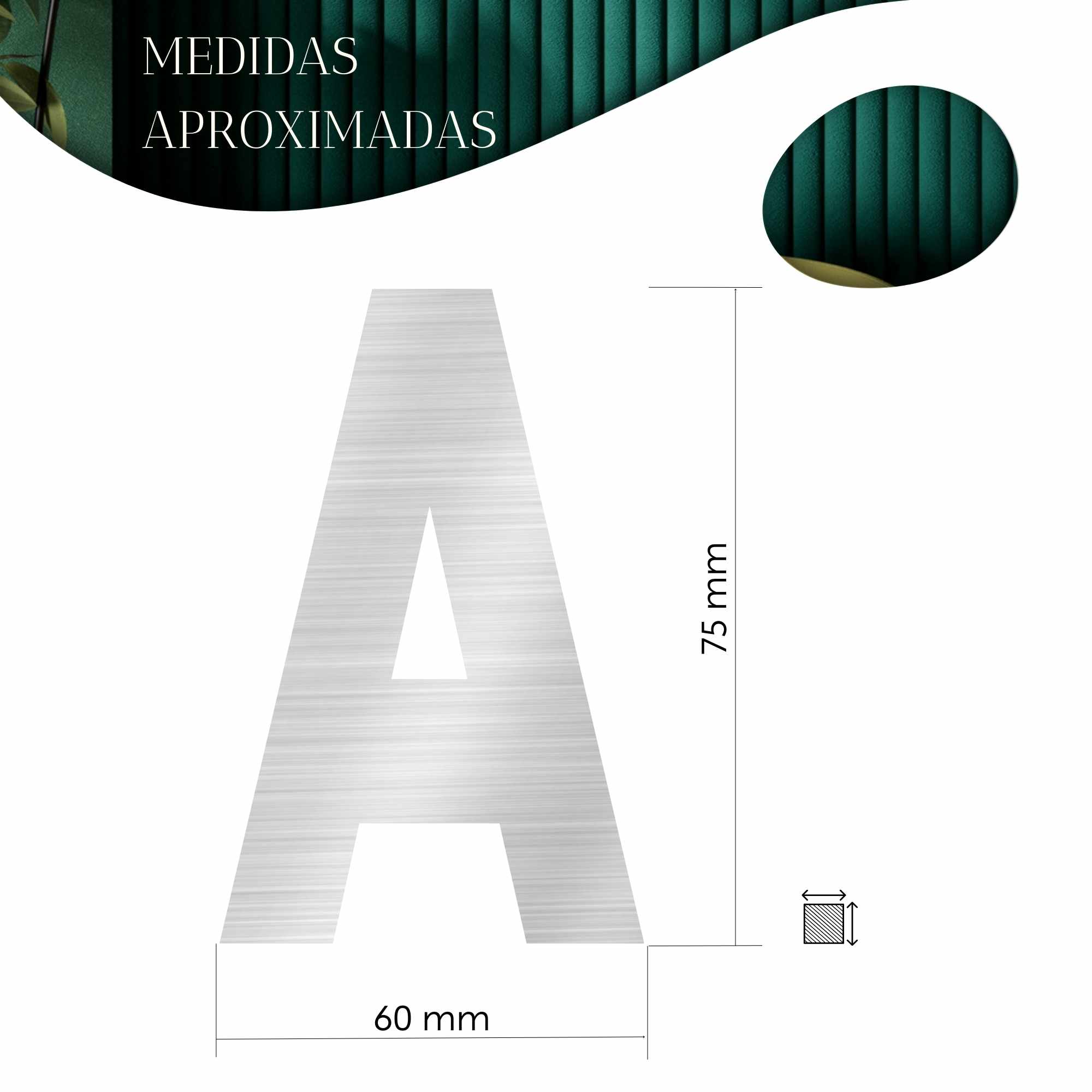 Letra A adhesivo en acero inoxidable 7.5 cm Plateado - imagen 4