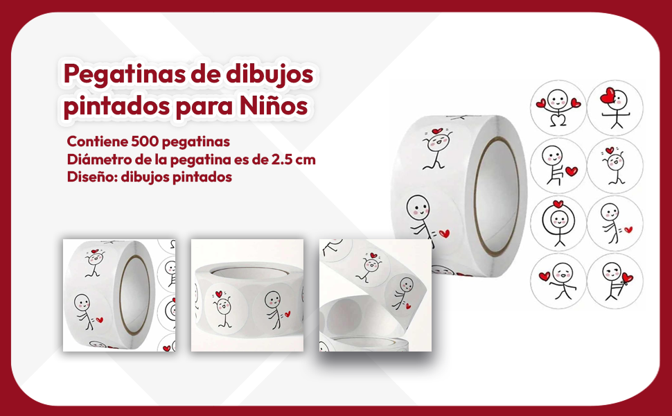 Banner - Rollo pegatinas de dibujos pintados 2.5 cm 500 unidades