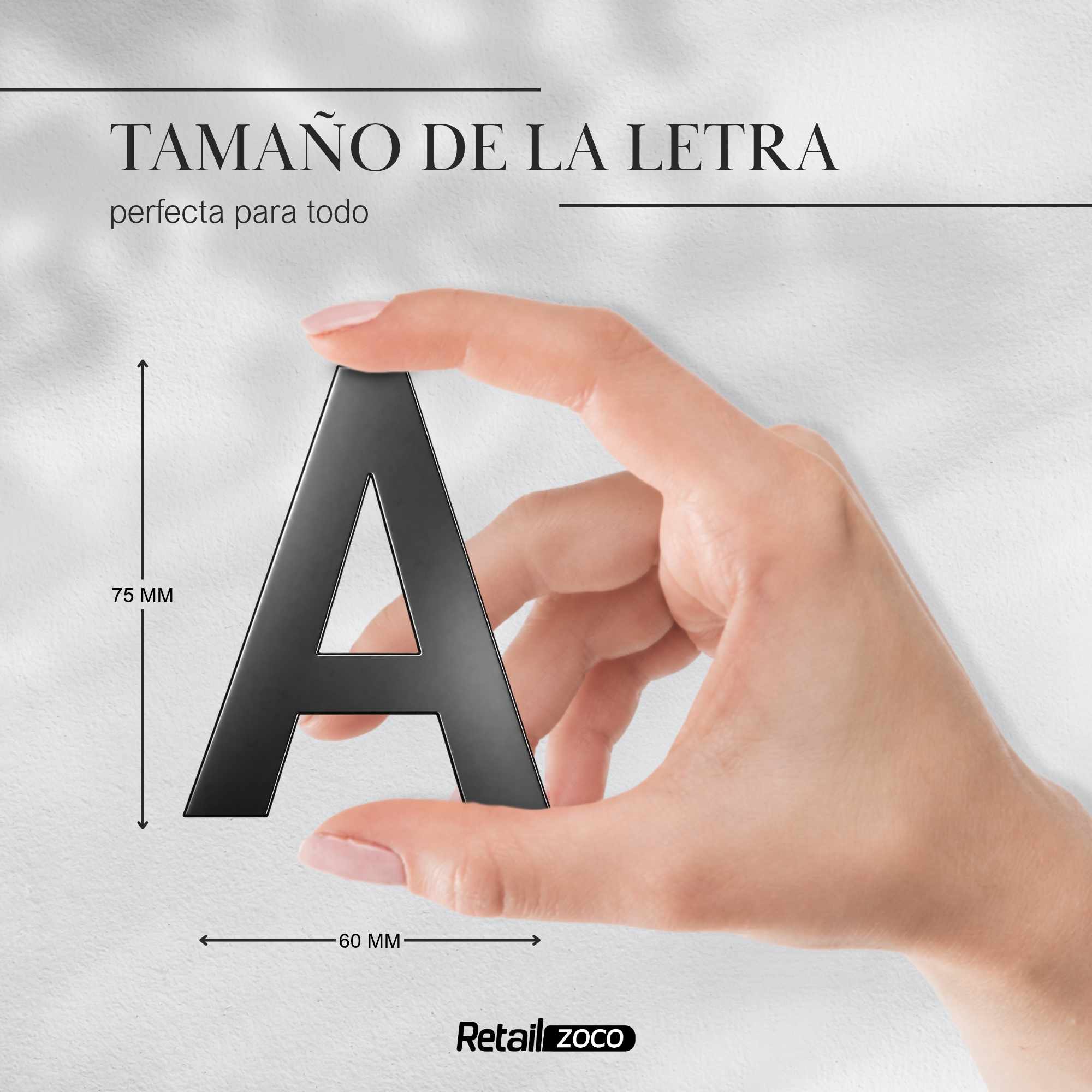 Letra A adhesivo en acero inoxidable 7.5 cm Negro - imagen 3