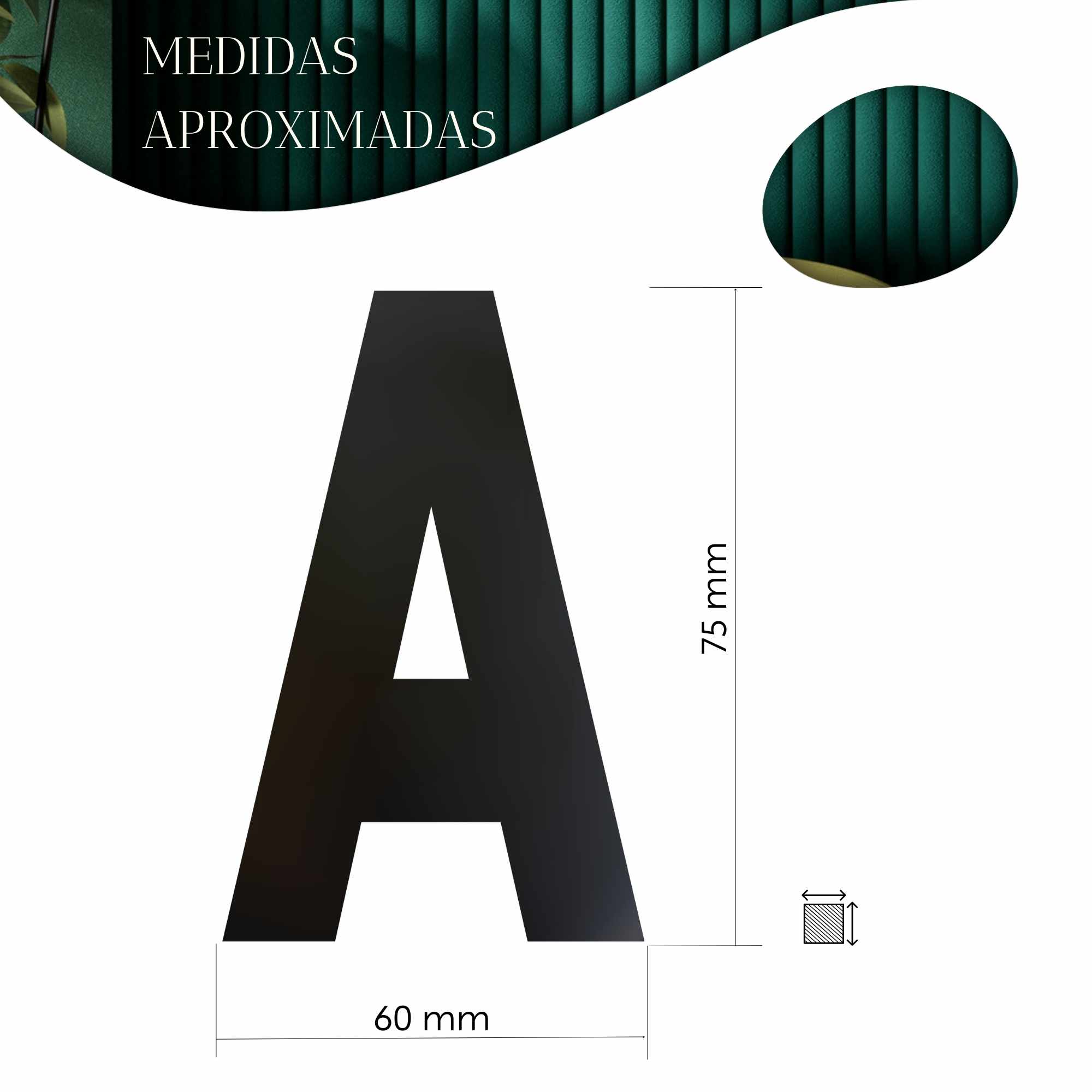 Letra A adhesivo en acero inoxidable 7.5 cm Negro - imagen 4