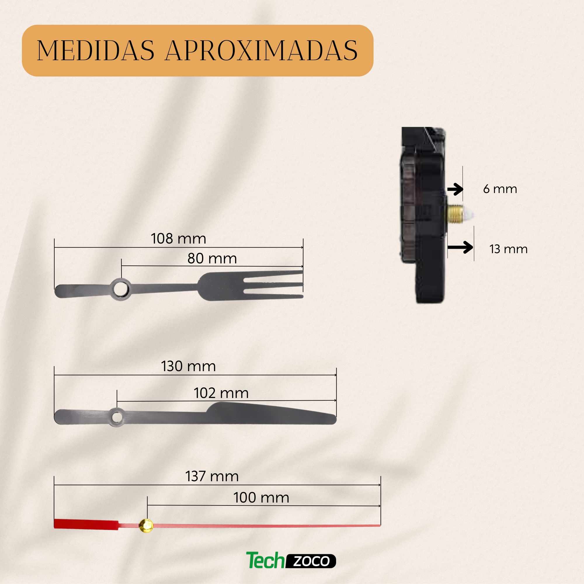 Mecanismo movimiento reloj cuarzo silencioso tipo 15 Negro - imagen 5