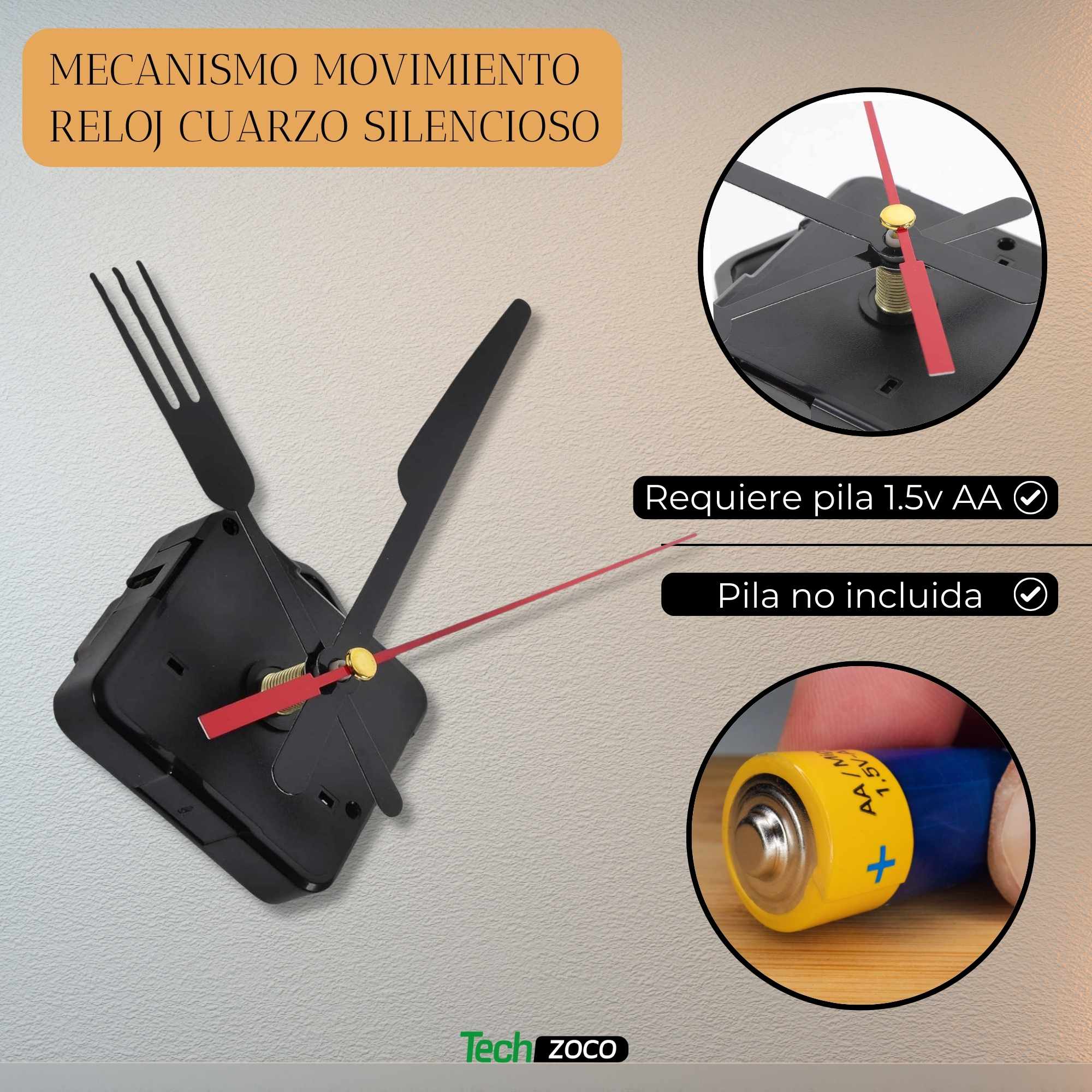 Mecanismo movimiento reloj cuarzo silencioso tipo 15 Negro - imagen 2