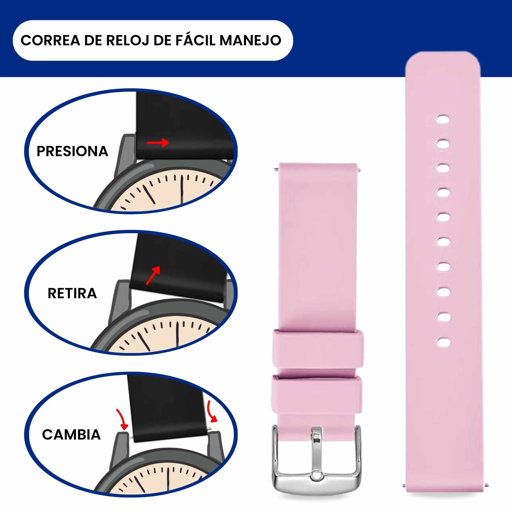 Correa reloj silicona liberacion rapida 20 mm Rosa claro - imagen 3