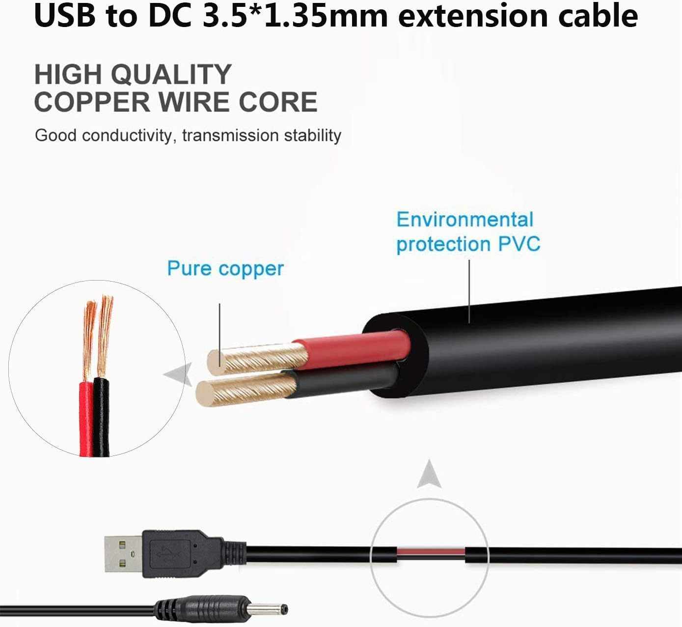 Cable alimentacion USB 2.0 DC 3.5 mm x 1.35 mm 80 cm Negro - imagen 4