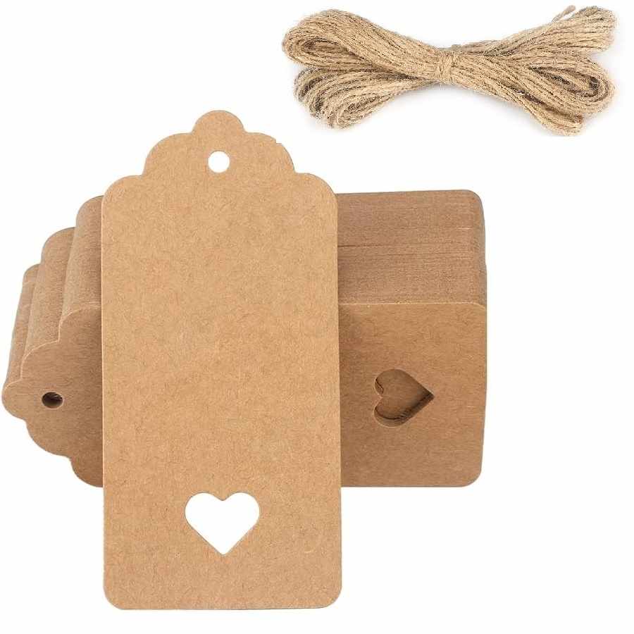 Etiquetas de regalo Papel Kraft diseño corazon Marrón 100 unidades