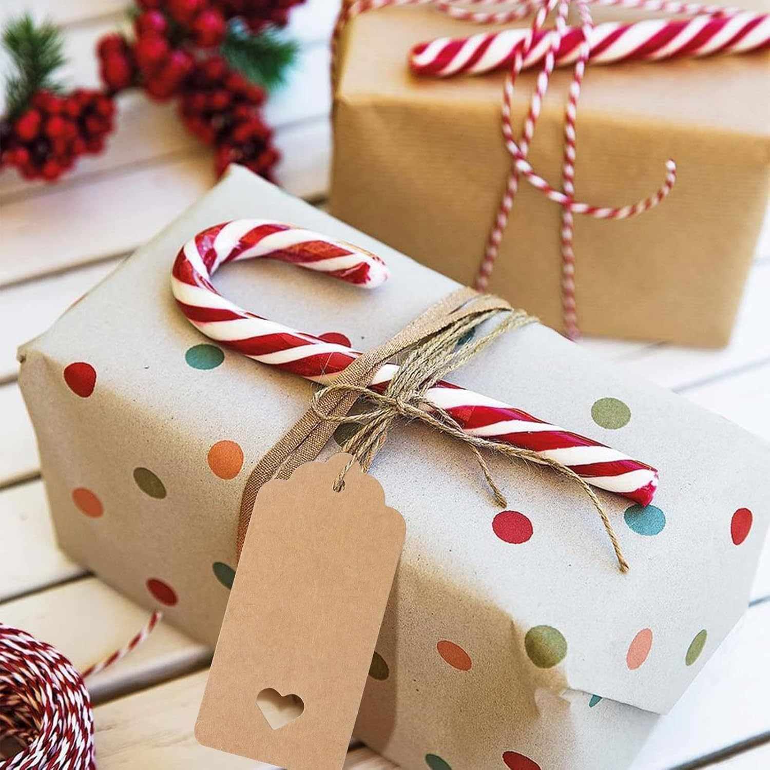 Etiquetas de regalo Papel Kraft diseño corazon Blanco 100 unidades - imagen 5
