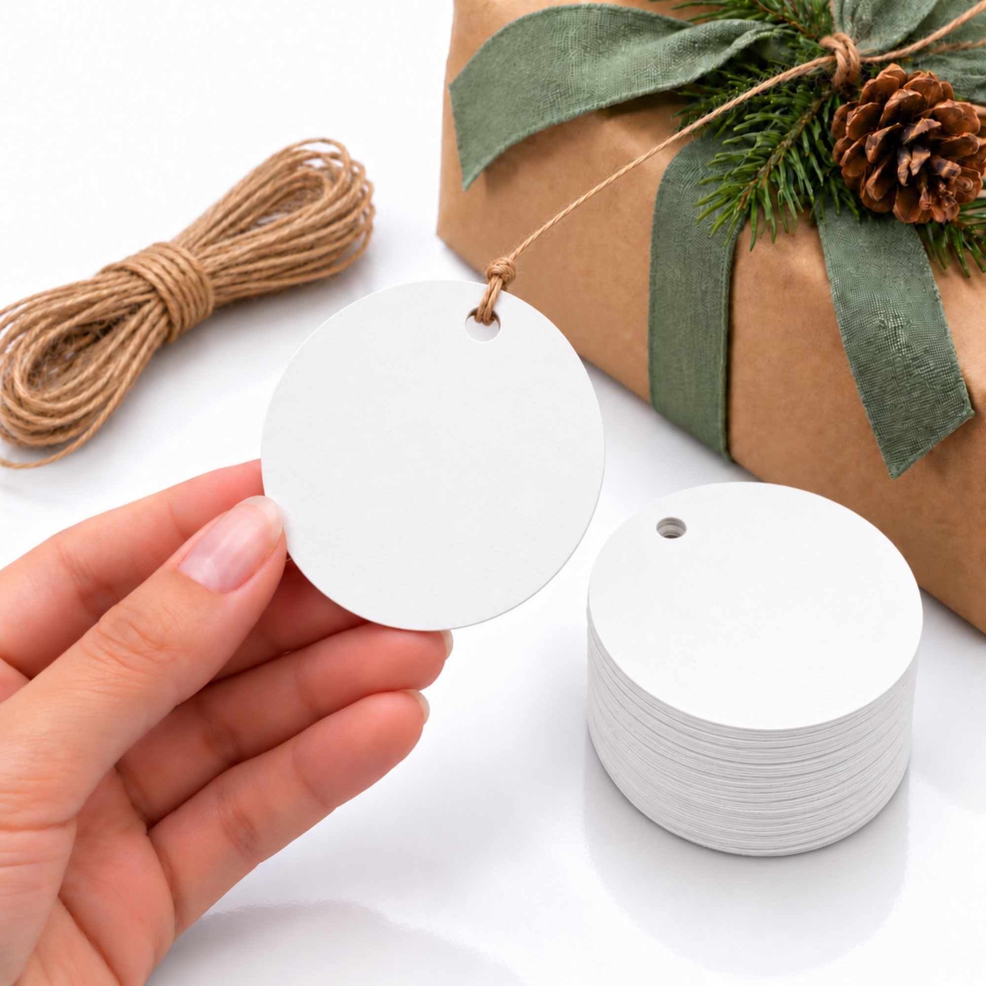Etiquetas de regalo Papel Kraft diseño circulo blanco 100 unidades - imagen 1