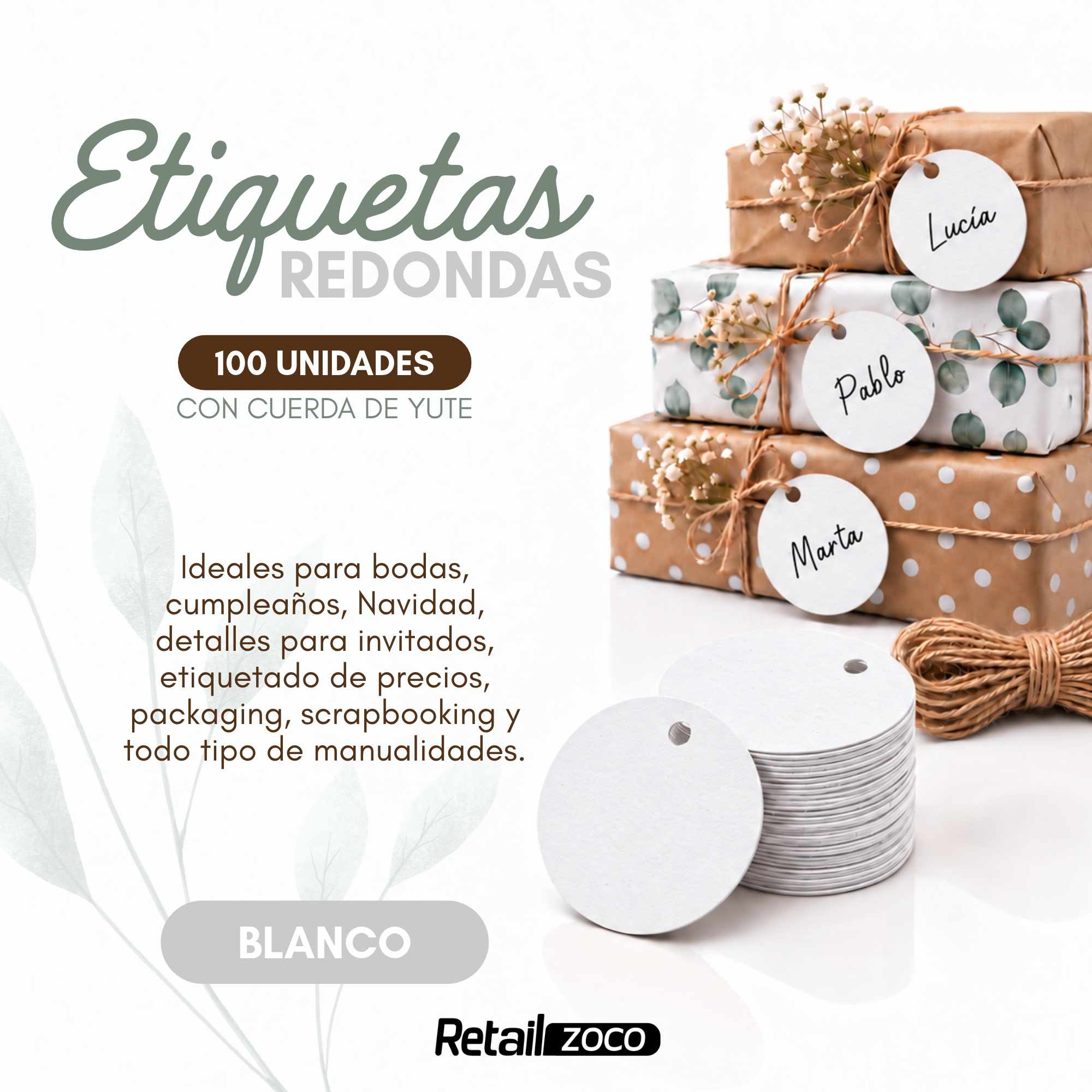 Etiquetas de regalo Papel Kraft diseño circulo blanco 100 unidades - imagen 2