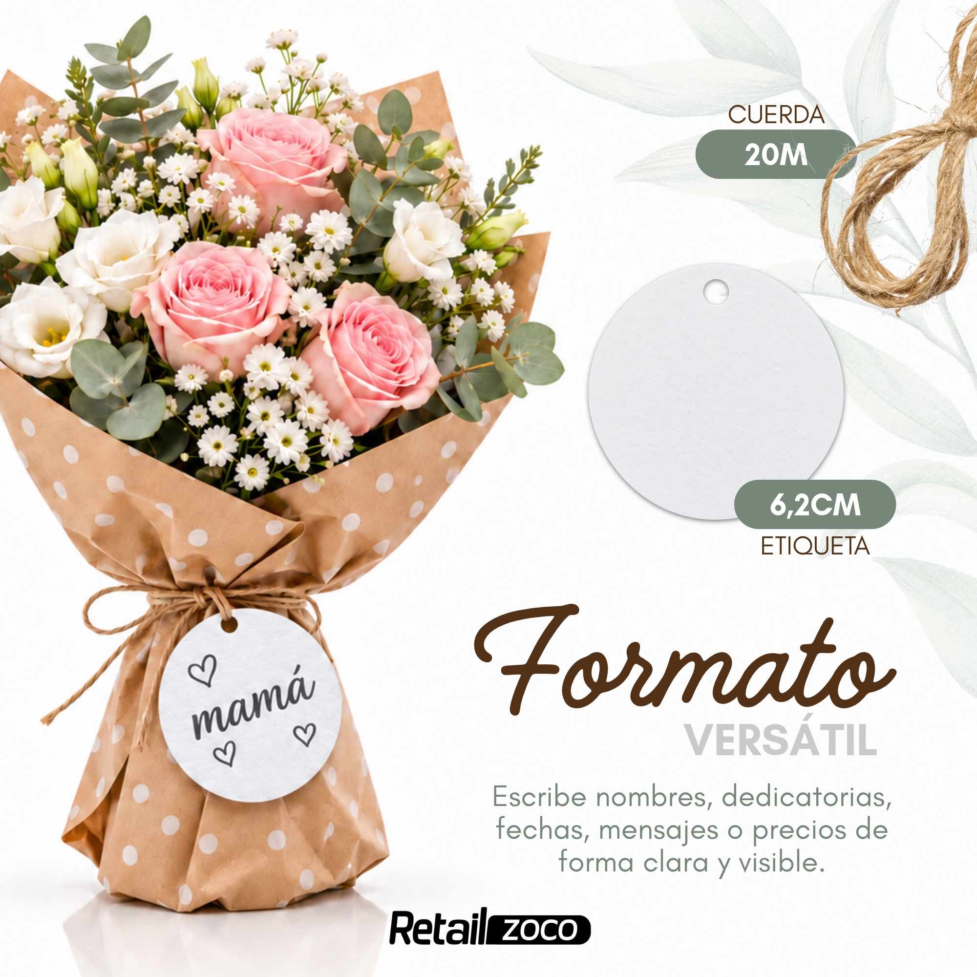 Etiquetas de regalo Papel Kraft diseño circulo blanco 100 unidades - imagen 3