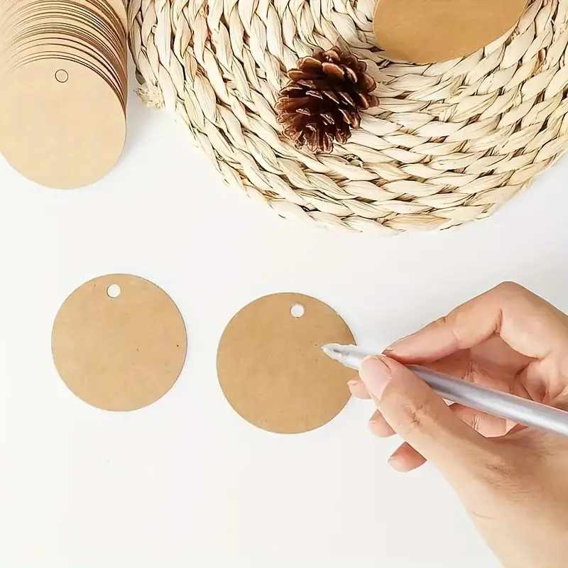 Etiquetas de regalo Papel Kraft diseño circulo blanco 100 unidades - imagen 3