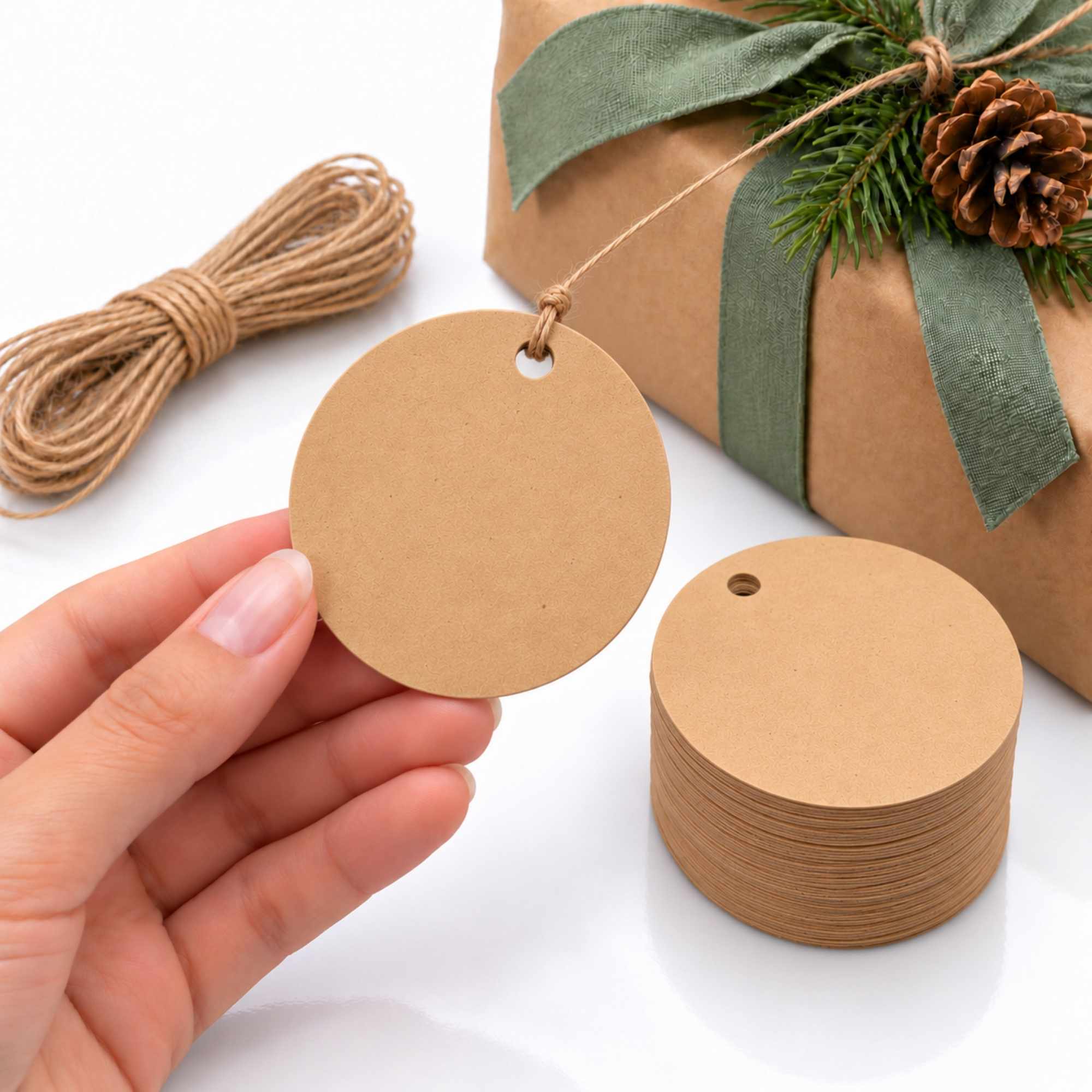Etiquetas de regalo Papel Kraft diseño circulo marrón 100 unidades