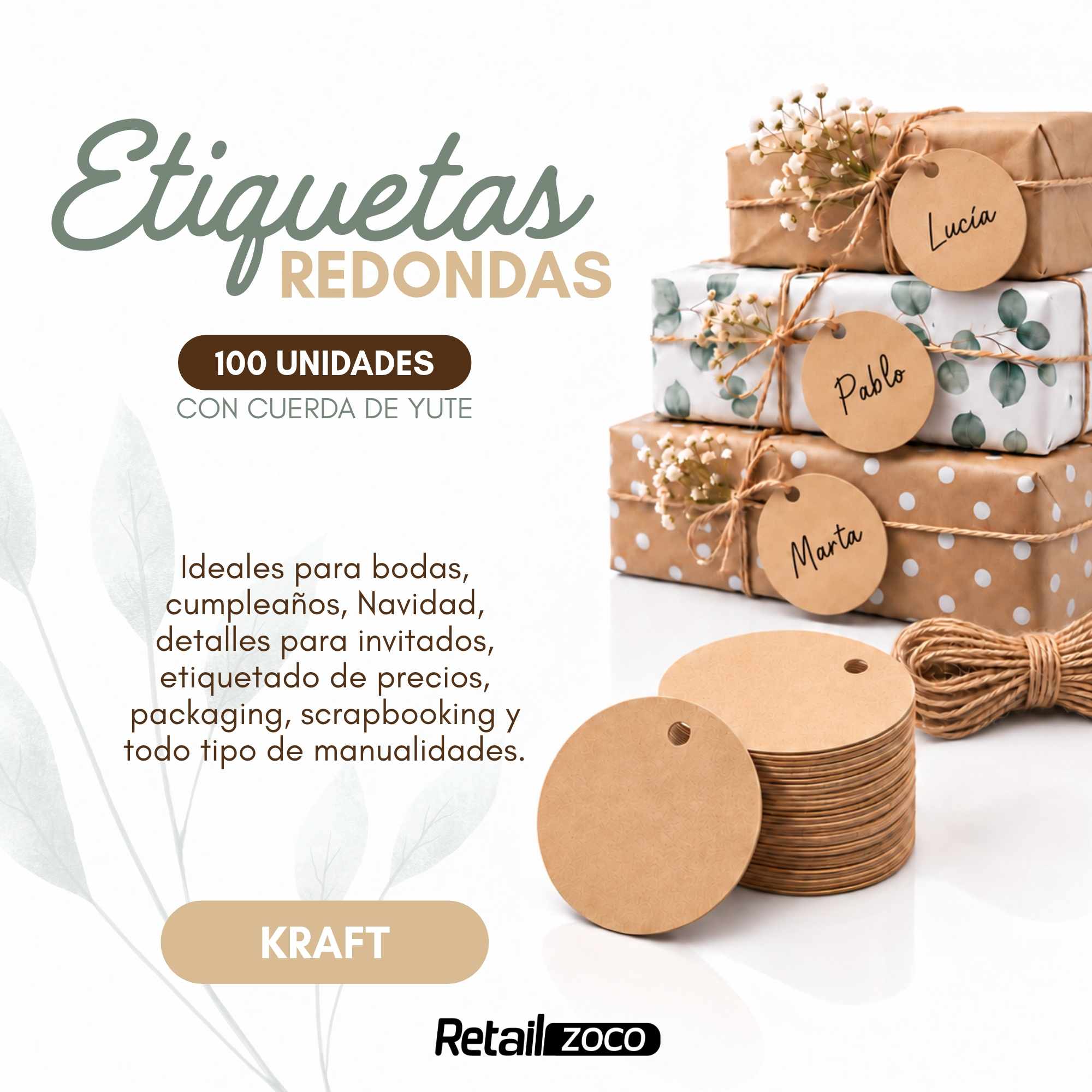 Etiquetas de regalo Papel Kraft diseño circulo marrón 100 unidades - imagen 2