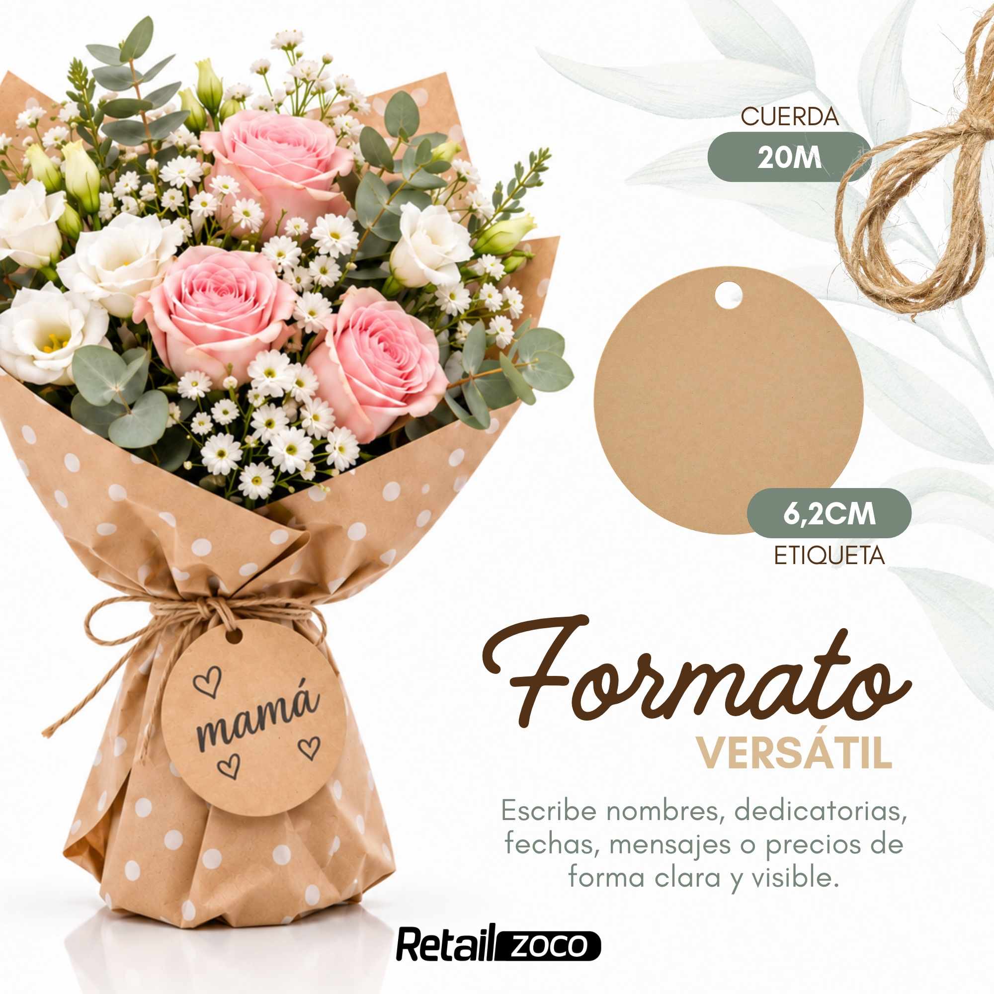 Etiquetas de regalo Papel Kraft diseño circulo marrón 100 unidades - imagen 3
