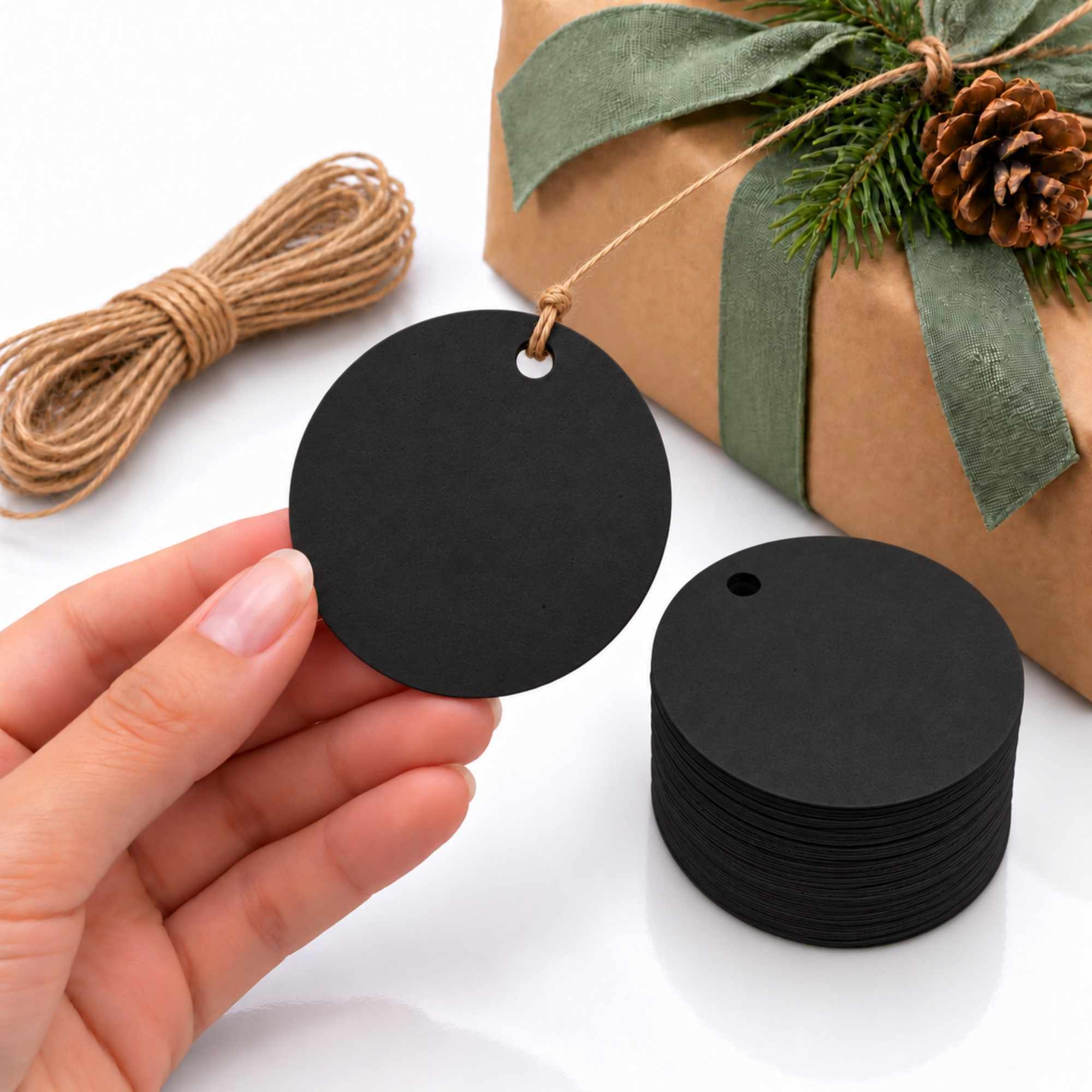 Etiquetas de regalo Papel Kraft diseño circulo negro 100 unidades