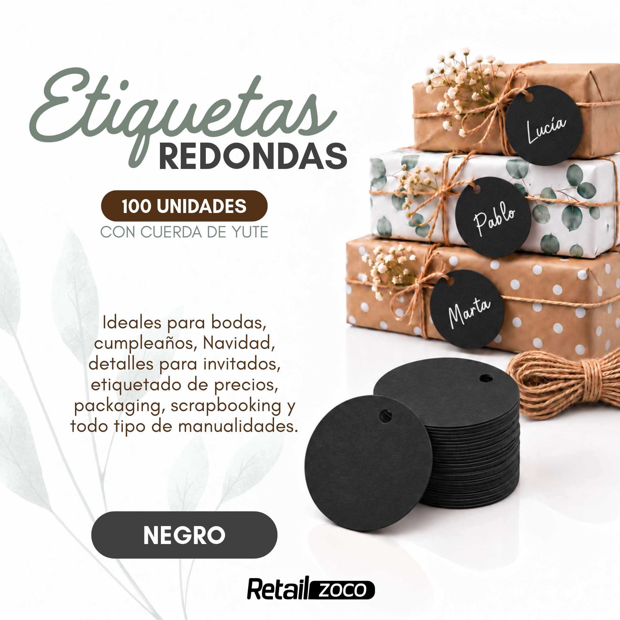 Etiquetas de regalo Papel Kraft diseño circulo negro 100 unidades - imagen 2
