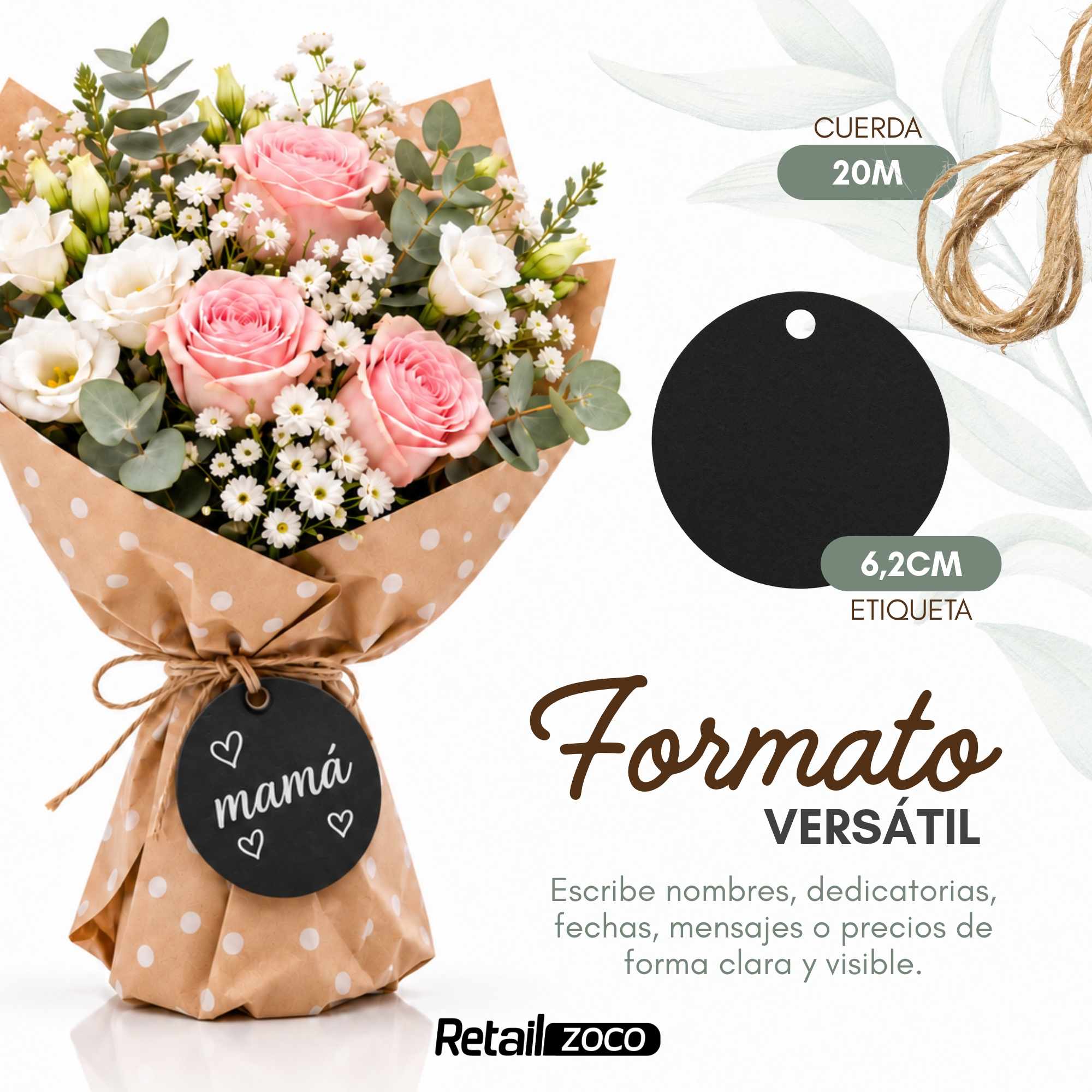 Etiquetas de regalo Papel Kraft diseño circulo negro 100 unidades - imagen 3