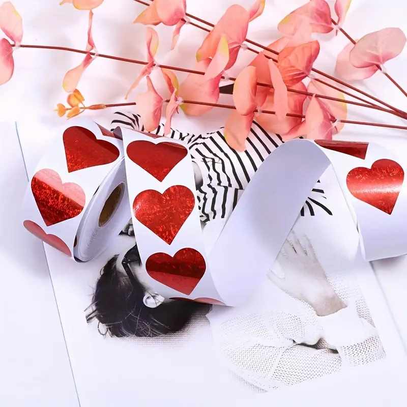 Rollo pegatinas de corazones rojos 2.5 cm 500 unidades - imagen 2
