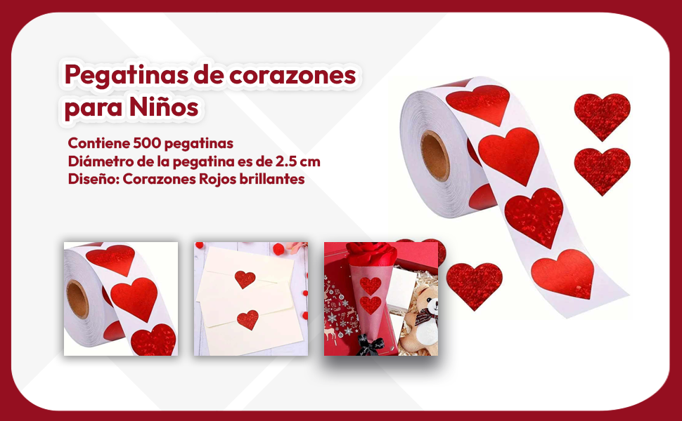 Banner - Rollo pegatinas de corazones rojos 2.5 cm 500 unidades
