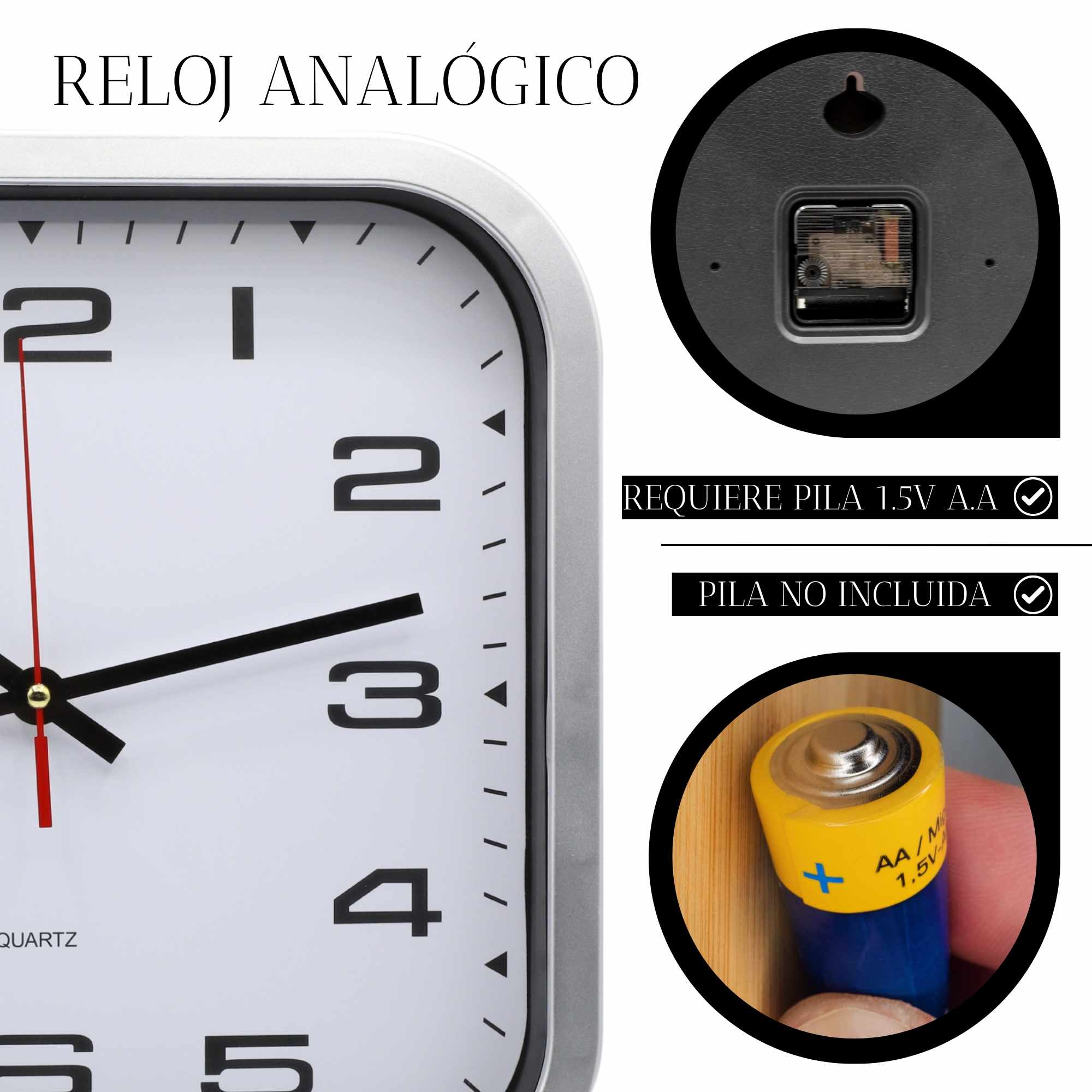 Reloj de pared cuadrado 27.5 cm - imagen 4