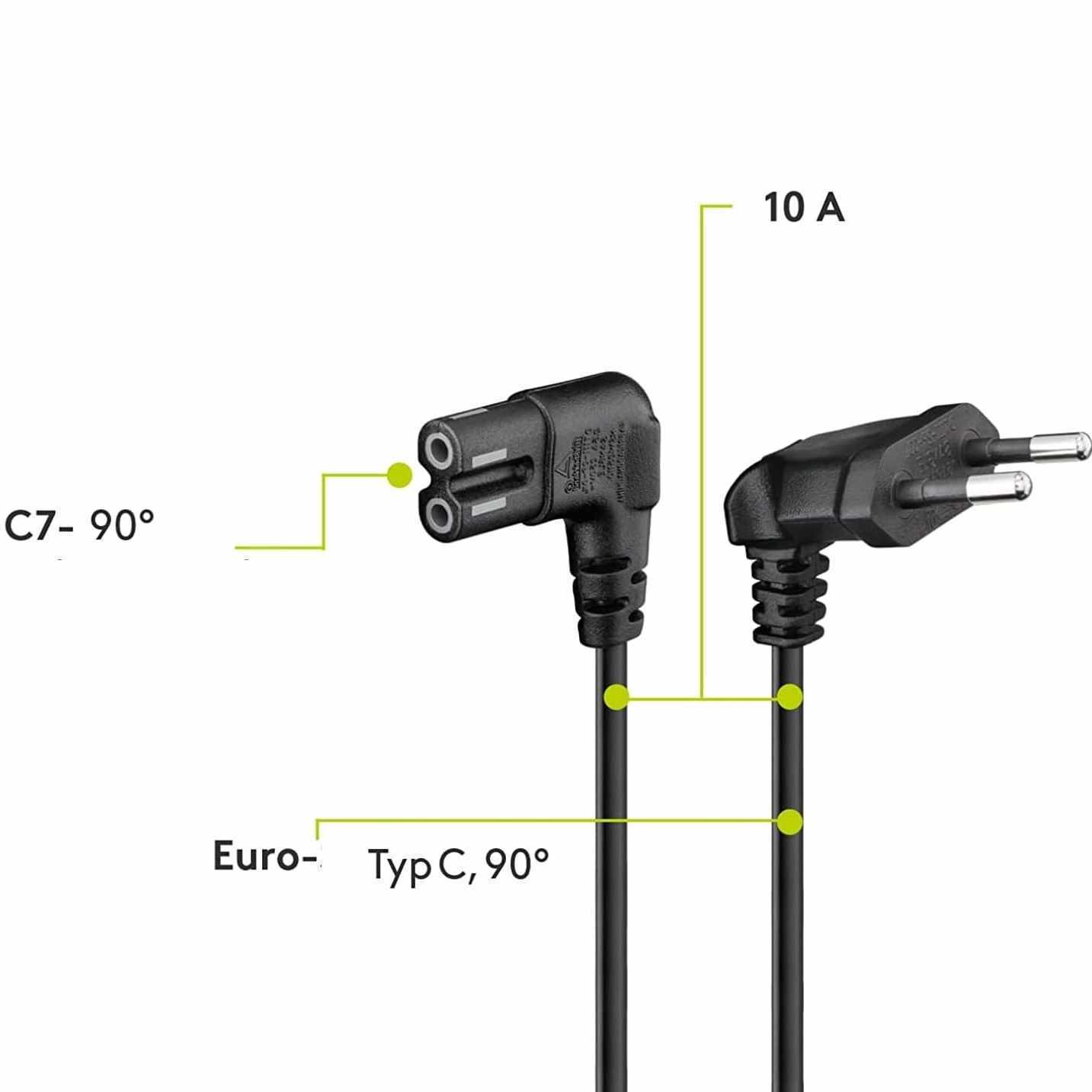 Cable de alimentacion IEC-320 acodado - C7 acodado 1 Metro Negro - imagen 2