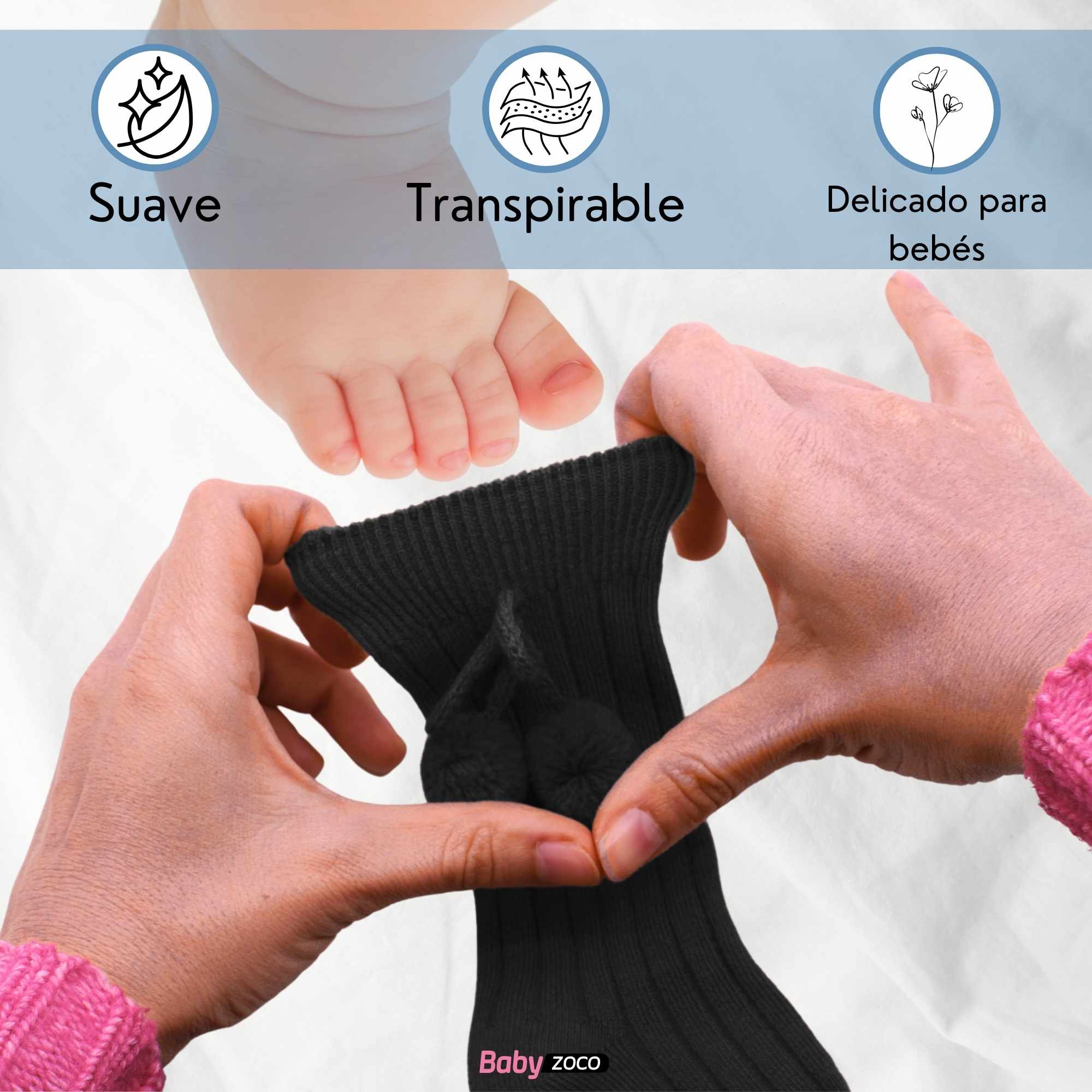 Calcetines Largos de Algodón Con Pompon para bebe 1 a 2 años Negro - imagen 4