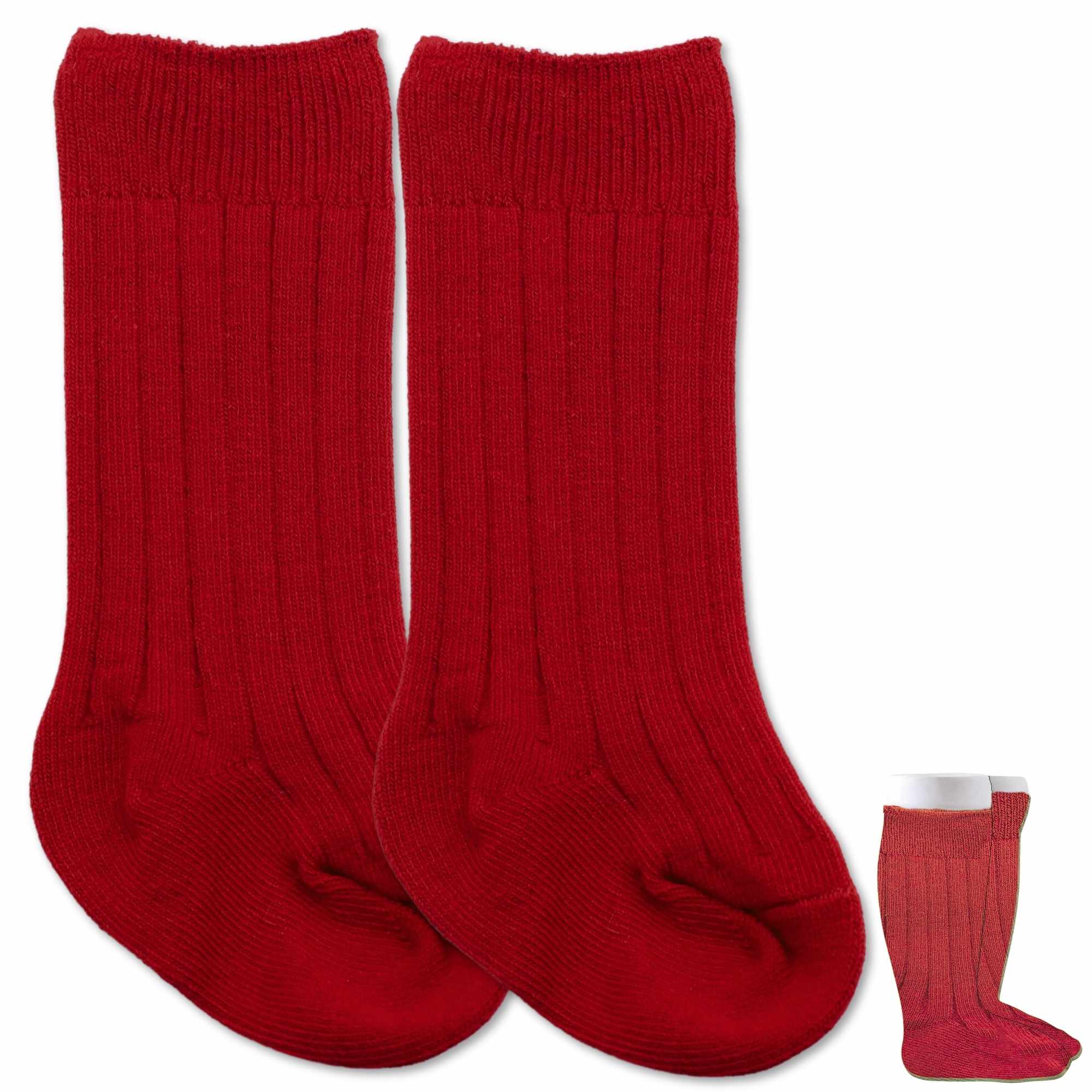 Calcetines Largos de Algodón para bebe 12 a 24 Meses Rojo