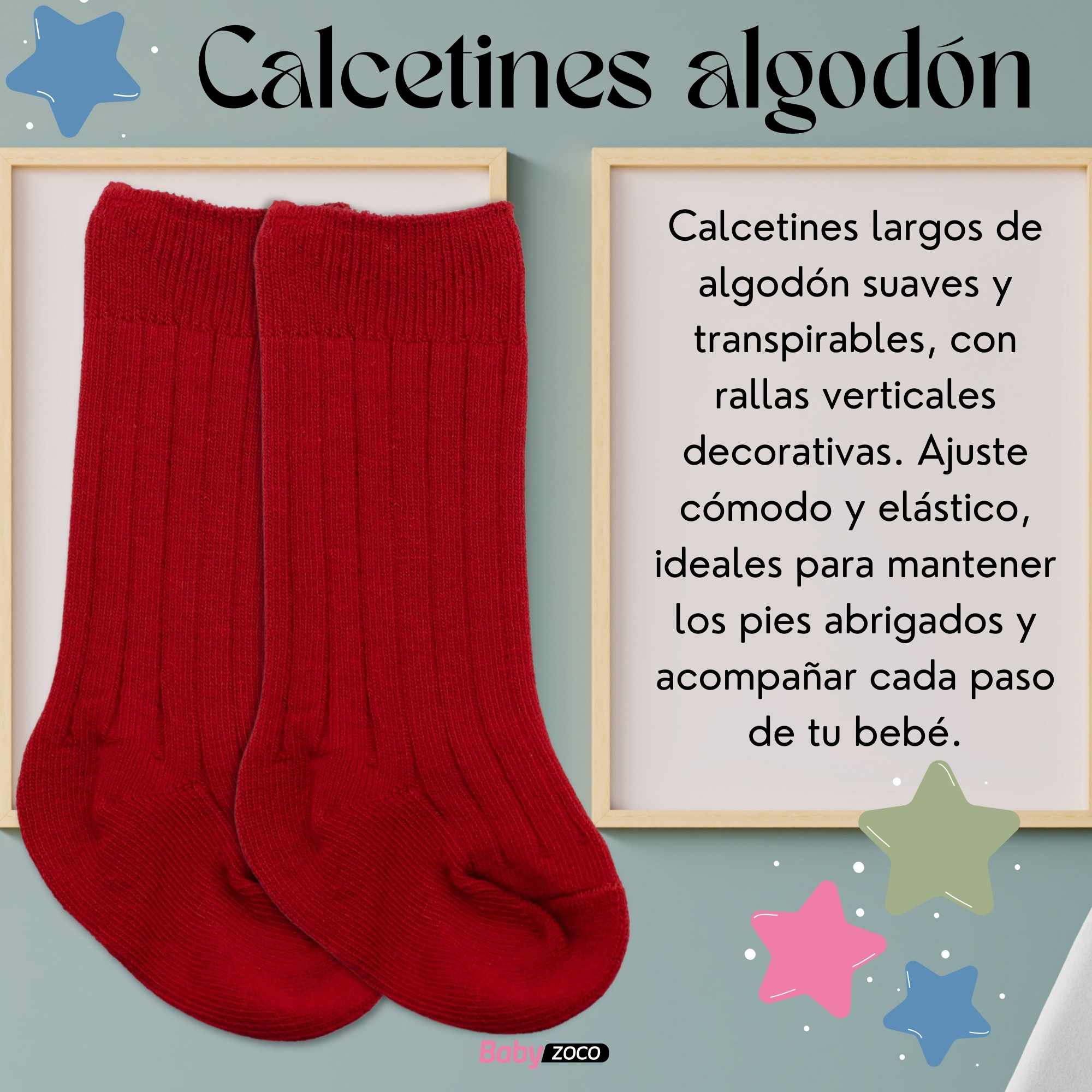 Calcetines Largos de Algodón para bebe 12 a 24 Meses Rojo - imagen 2