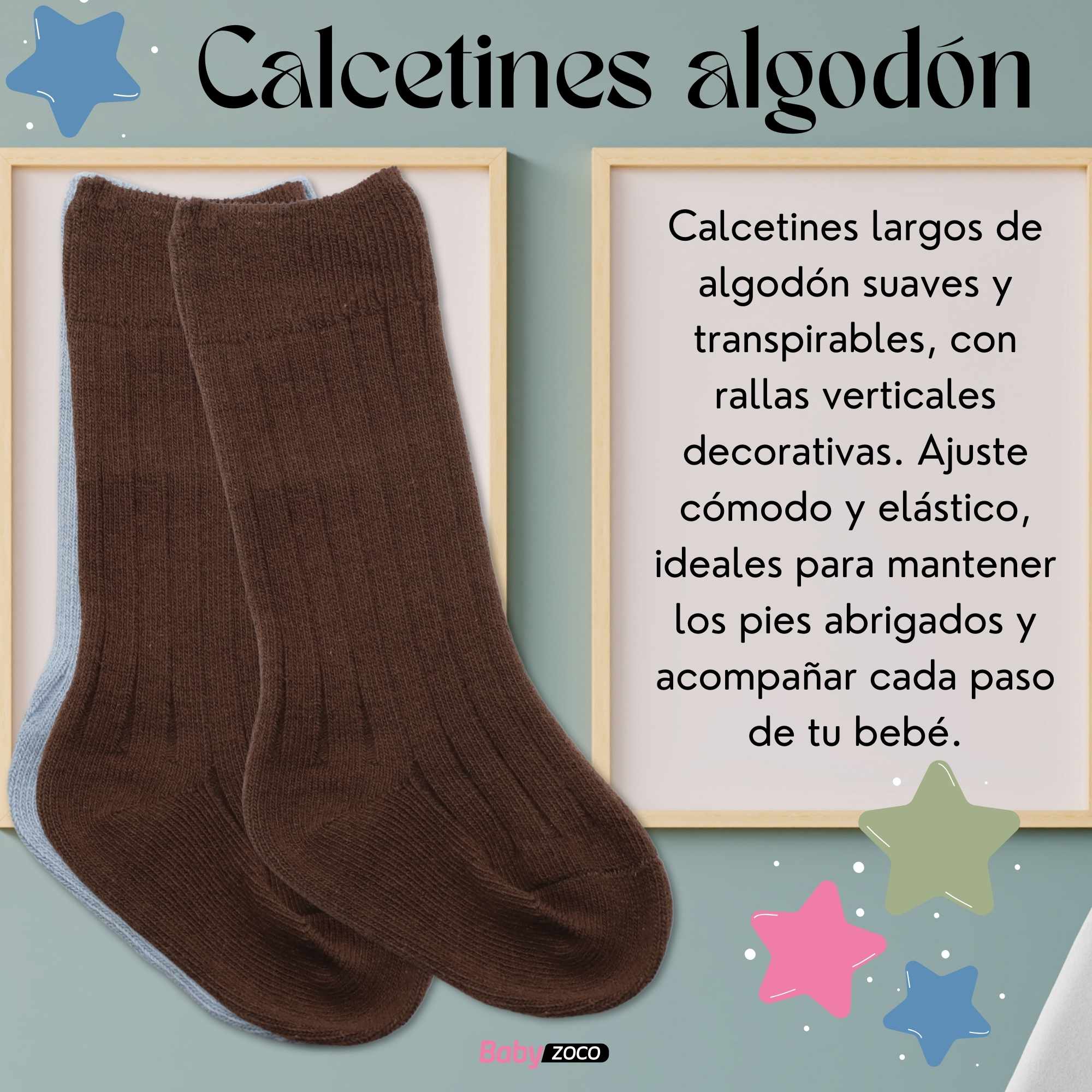 Calcetines Largos de Algodón para bebe 12 a 24 Meses Marrón - imagen 2
