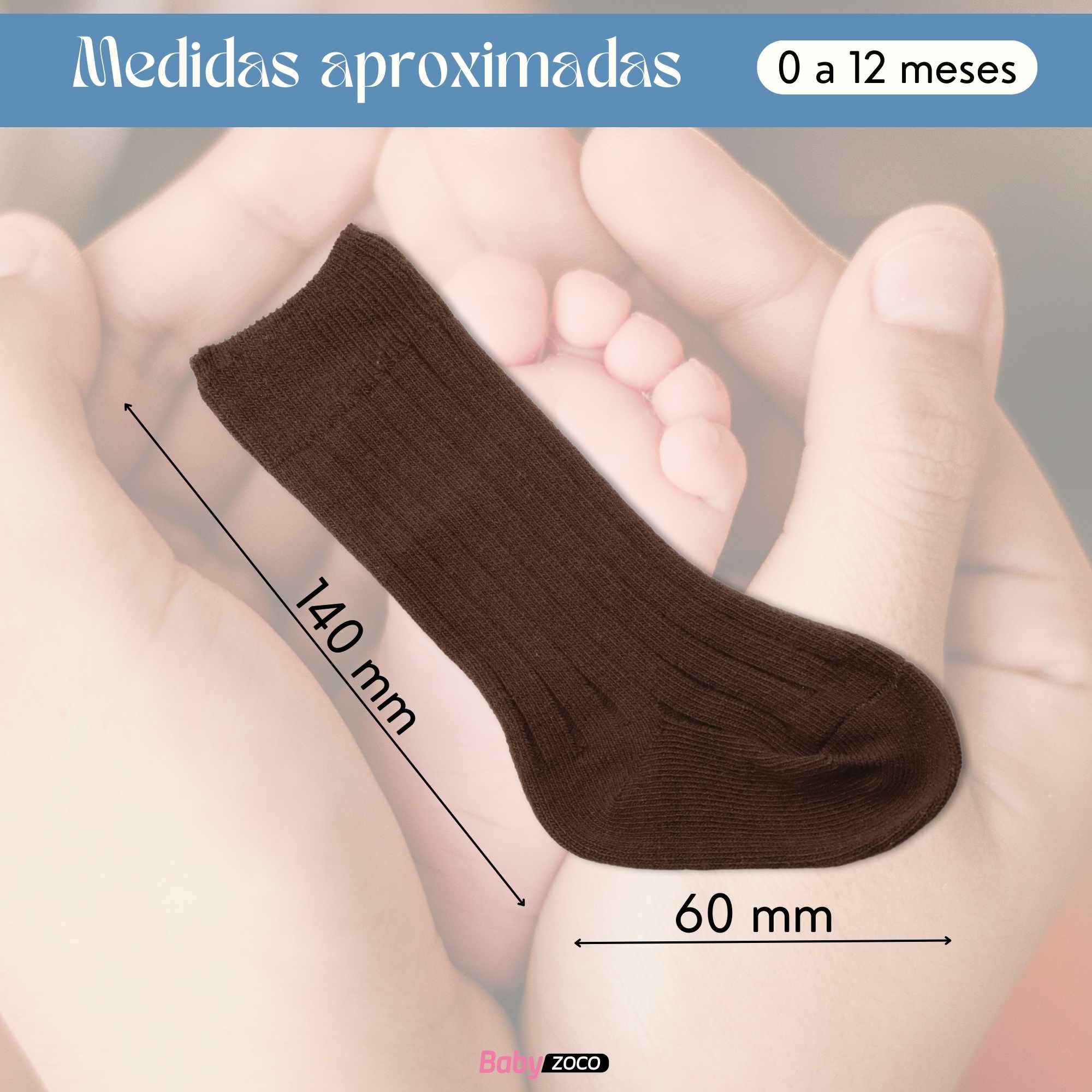 Calcetines Largos de Algodón para bebe 0 a 12 Meses Marrón - imagen 6