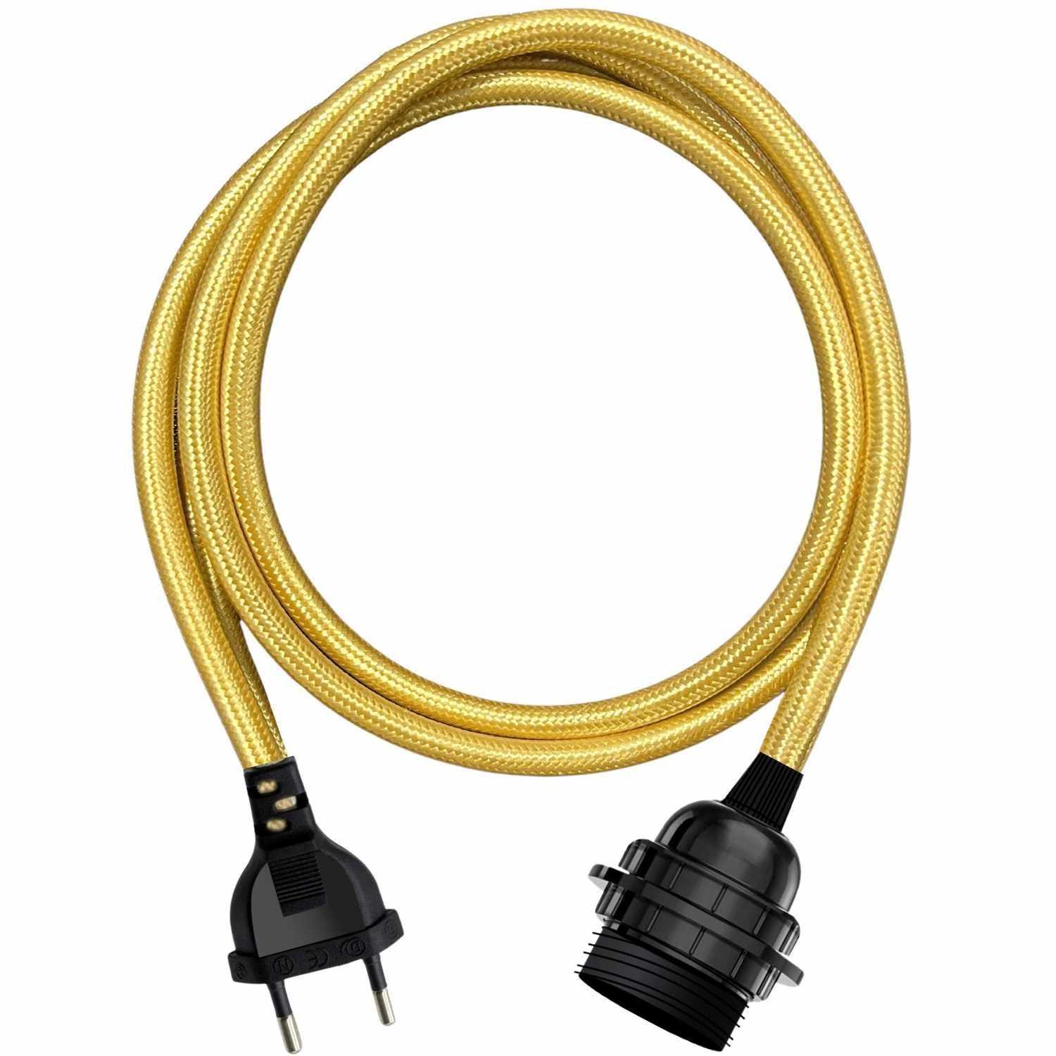 Cable alimentacion trenzado portalampara E27 con interruptor 2 Metros Amarillo