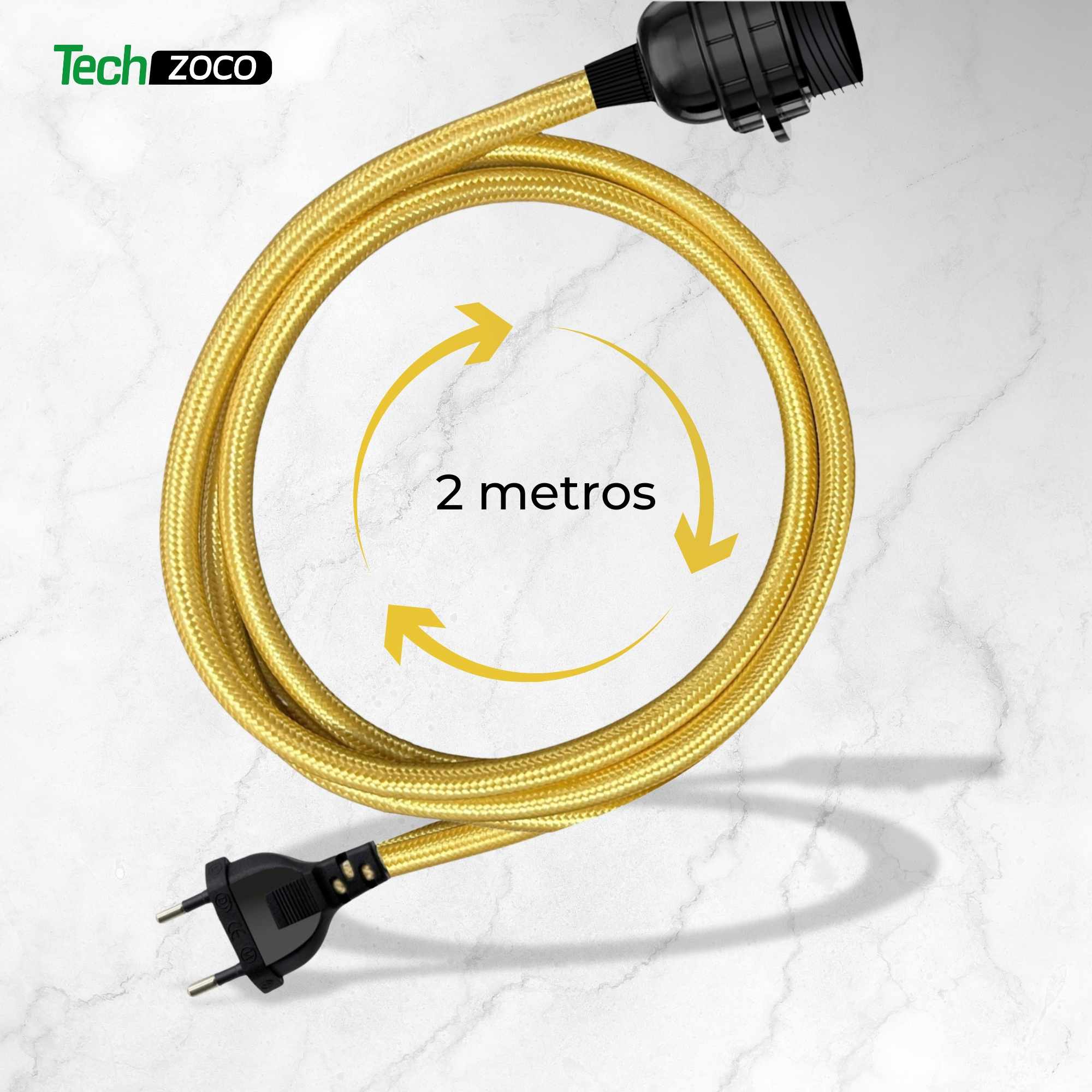 Cable alimentacion trenzado portalampara E27 con interruptor 2 Metros Amarillo - imagen 6