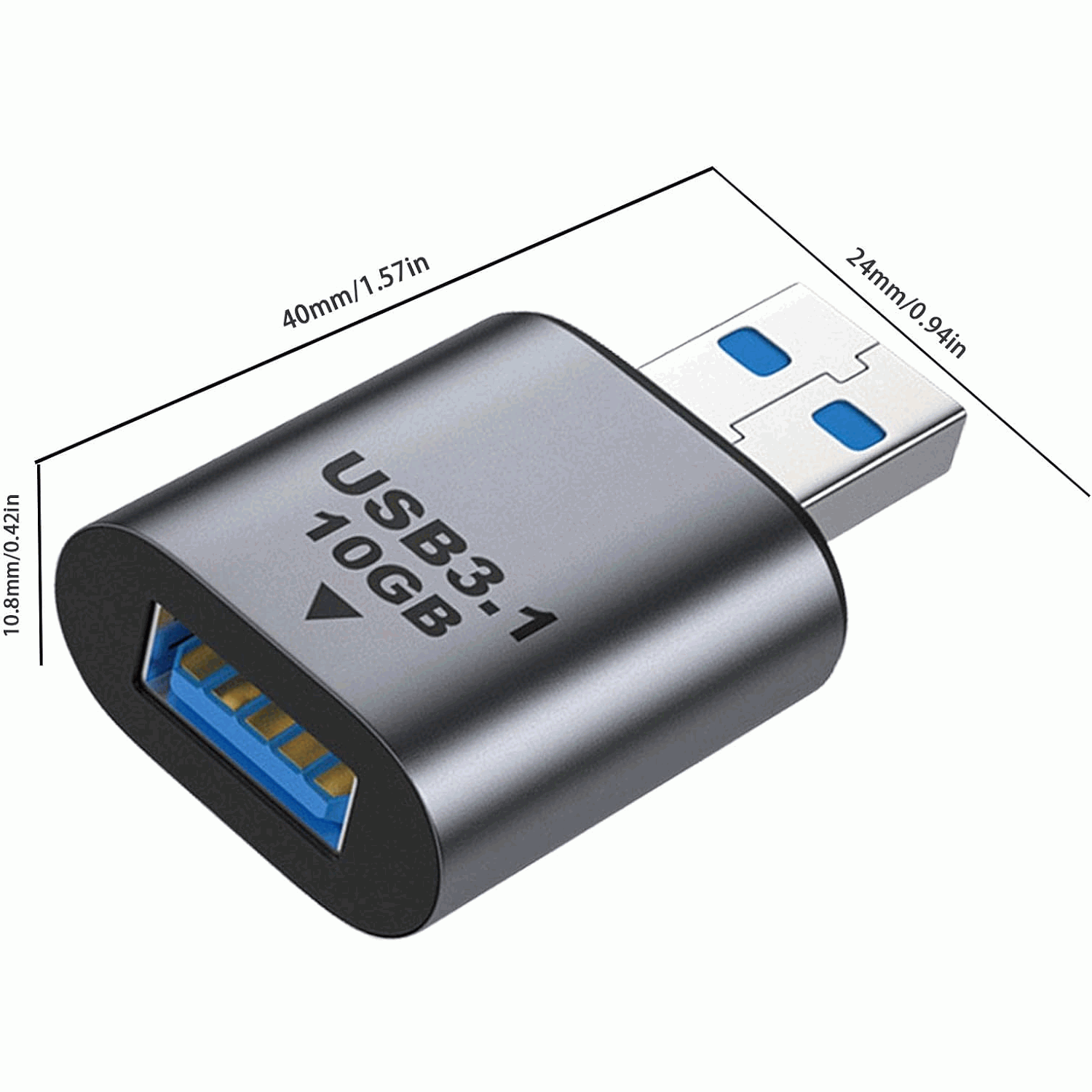Adaptador USB A Hembra a USB A Macho Aluminio 3.1 Plateado - imagen 4