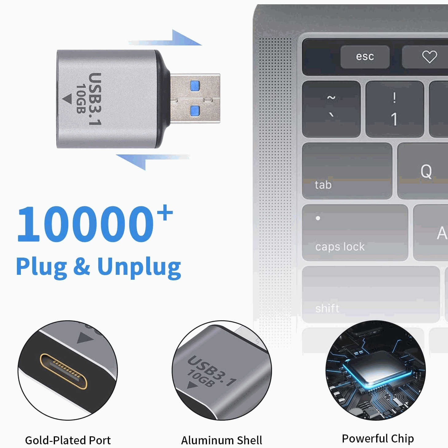 Adaptador USB C Hembra a USB Macho Aluminio 3.1 Plateado - imagen 2