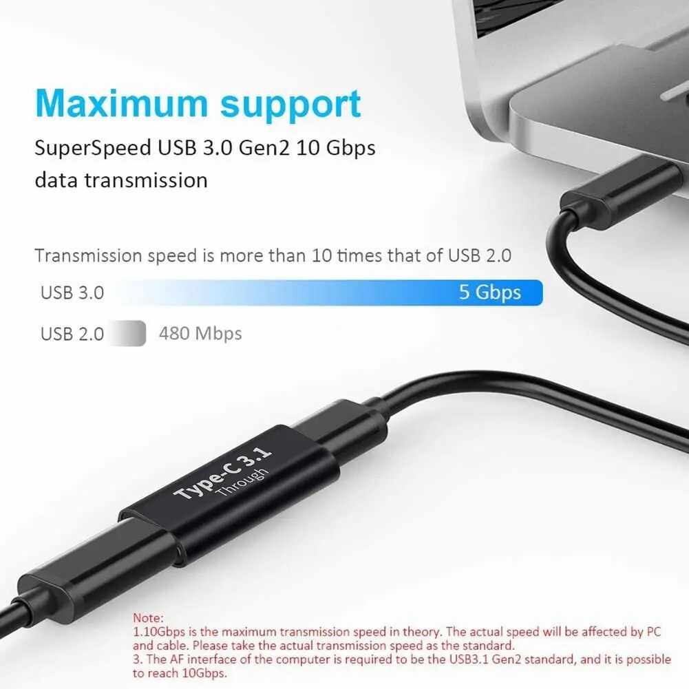 Adaptador empalme USB C 3.1 hembra Metalico Negro - imagen 2