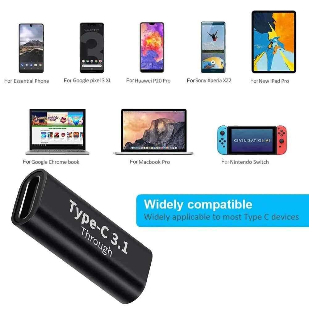 Adaptador empalme USB C 3.1 hembra Metalico Negro - imagen 3