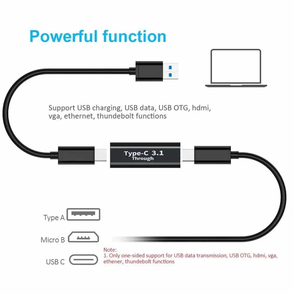 Adaptador empalme USB C 3.1 hembra Metalico Negro - imagen 4