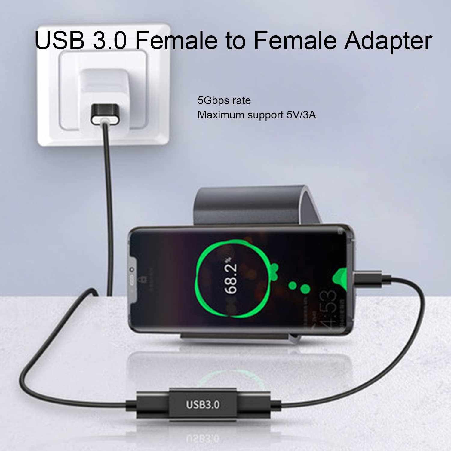 Adaptador empalme usb 3.0 tipo A hembra Metalico Negro - imagen 2
