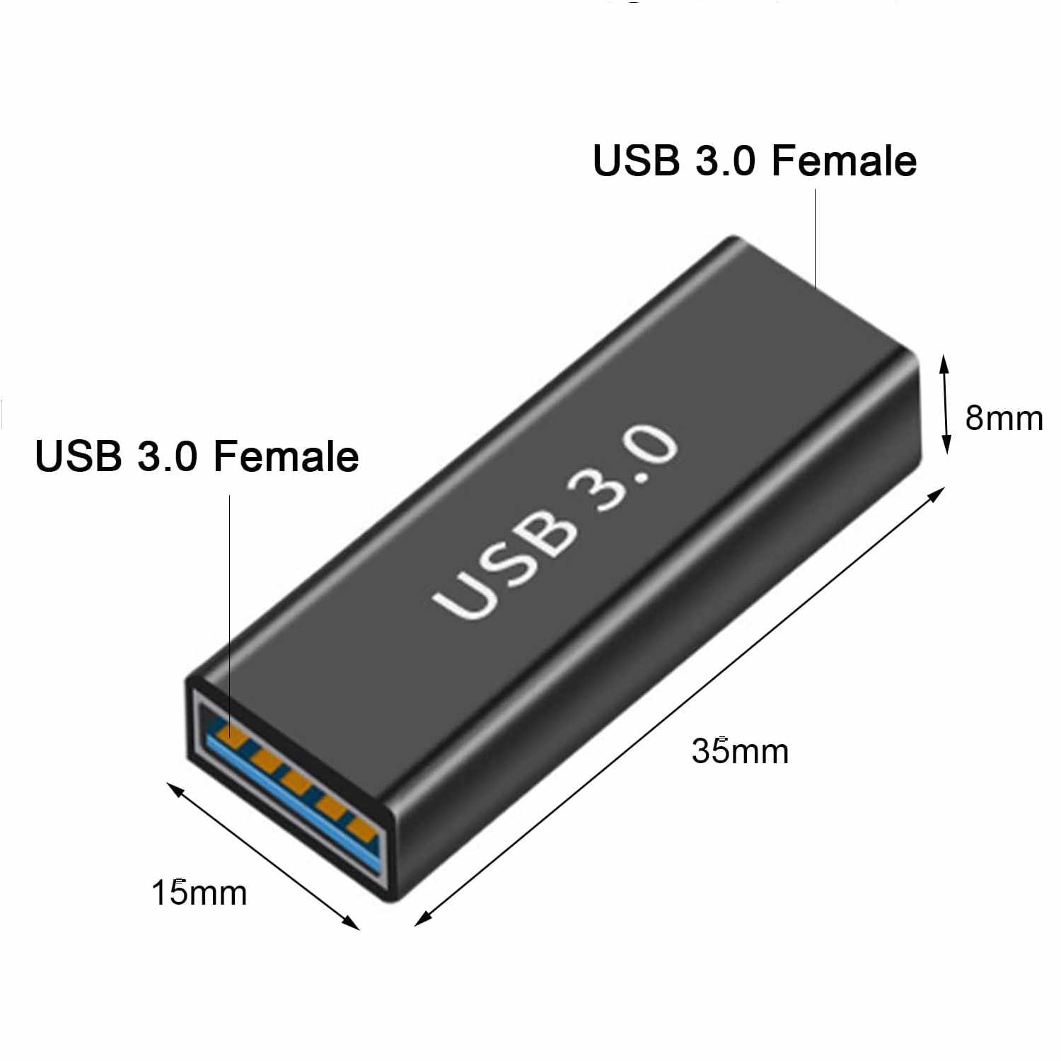 Adaptador empalme usb 3.0 tipo A hembra Metalico Negro - imagen 4