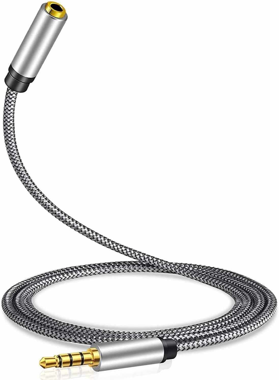 Cable alargador audio textil 4 pin jack 3.5 mm 2 Metros Plateado - imagen 7
