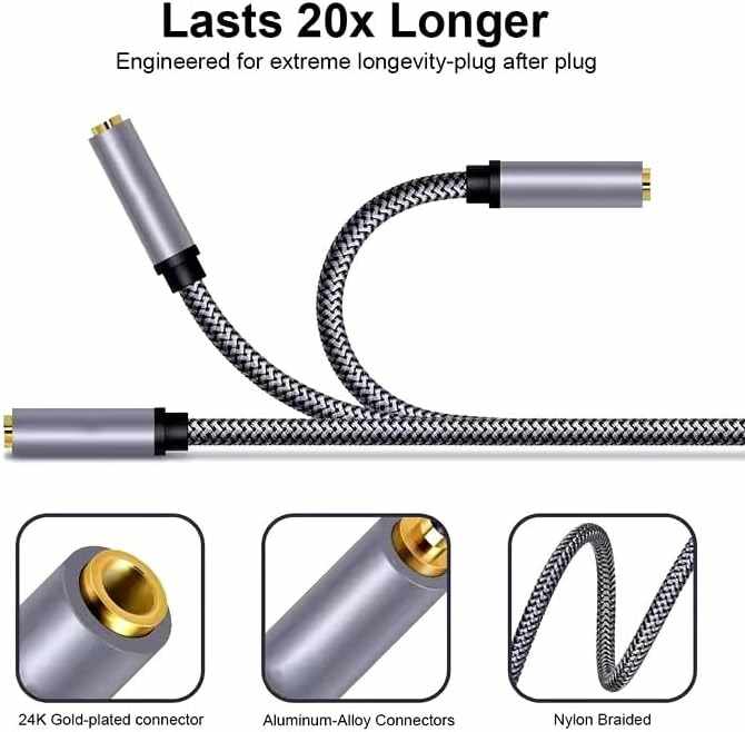 Cable alargador audio textil 4 pin jack 3.5 mm 2 Metros Plateado - imagen 5