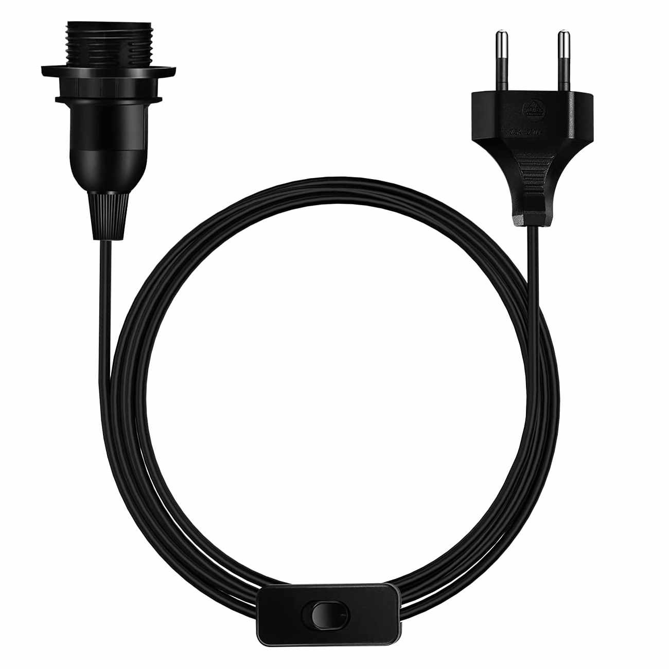 Cable alimentacion portalamparas E27 con interruptor 2 Metro Negro