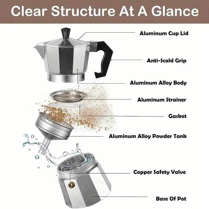 Cafetera Moka manual de aluminio 12 tazas 24 cm Plateado - imagen 4