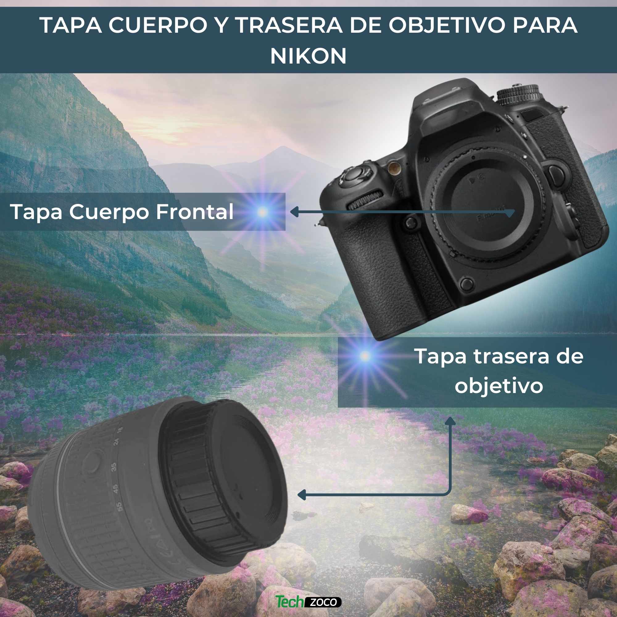 Tapa Cuerpo y Trasera de objetivo compatible con Nikon F Negro - imagen 2