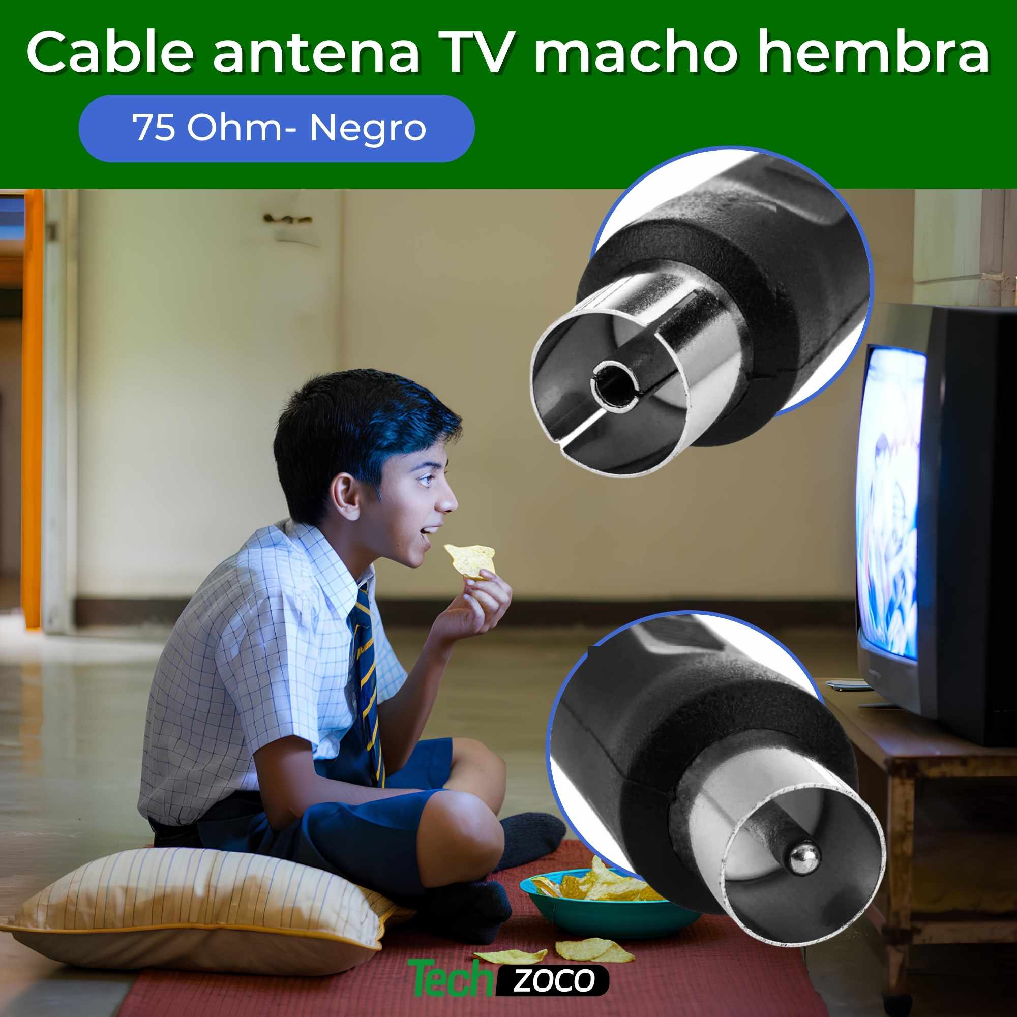 Cable antena de TV de 75 Ohm acodado 2.50 metros negro - imagen 2