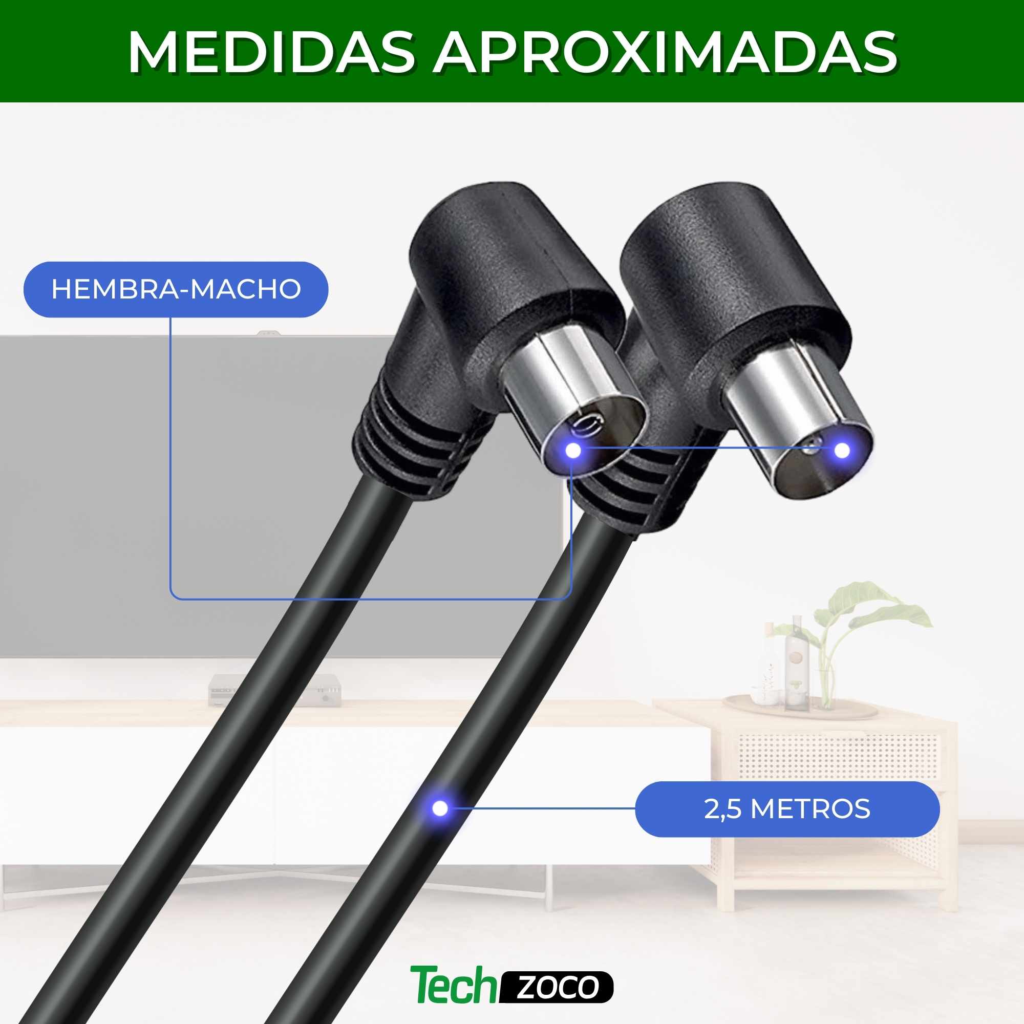 Cable antena de TV de 75 Ohm acodado 2.50 metros negro - imagen 3
