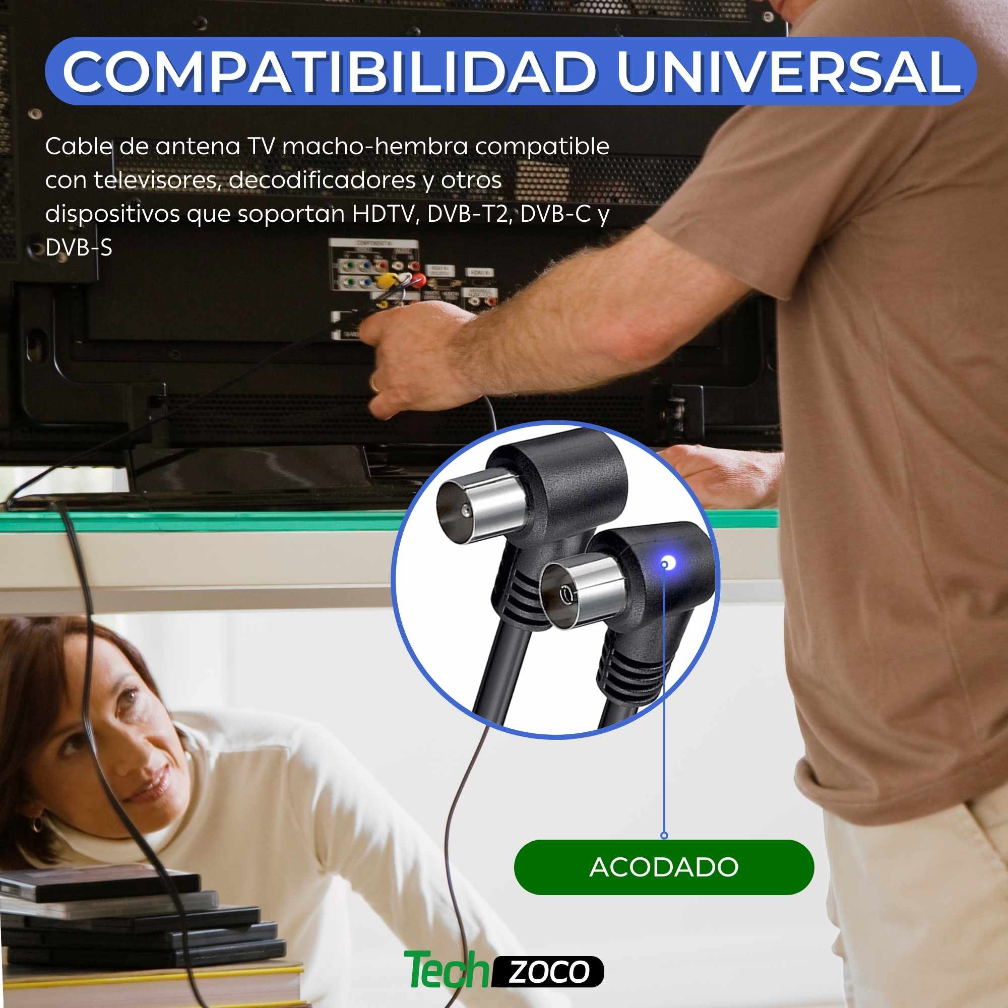 Cable antena de TV de 75 Ohm acodado 2.50 metros negro - imagen 5