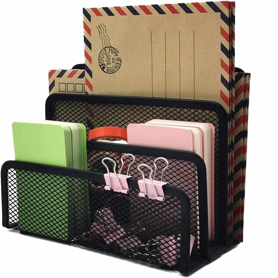 Organizador Clasificador Escritorio Metálico 3 Compartimentos Negro - imagen 5