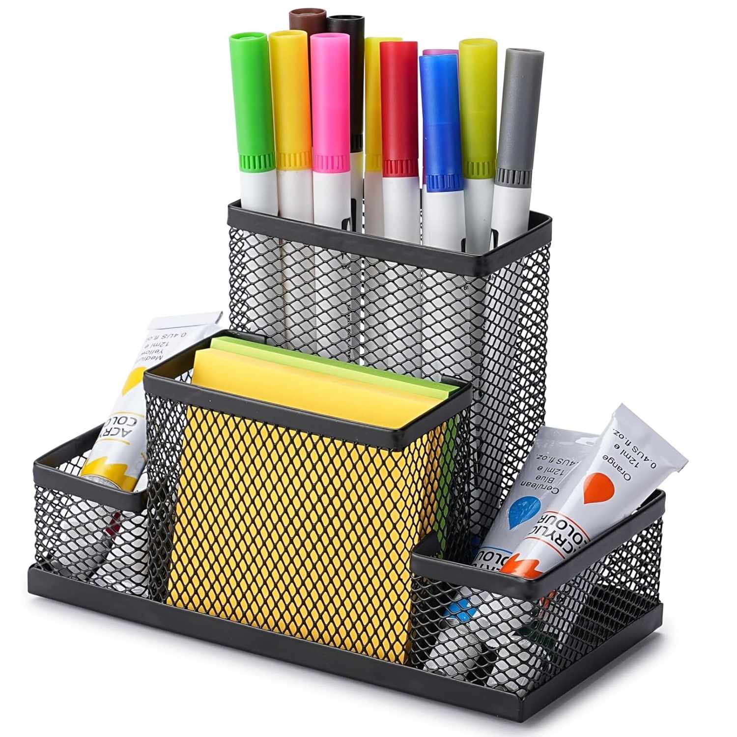 Organizador De Escritorio Lápices Y Notas Metálico 15 Cm Negro