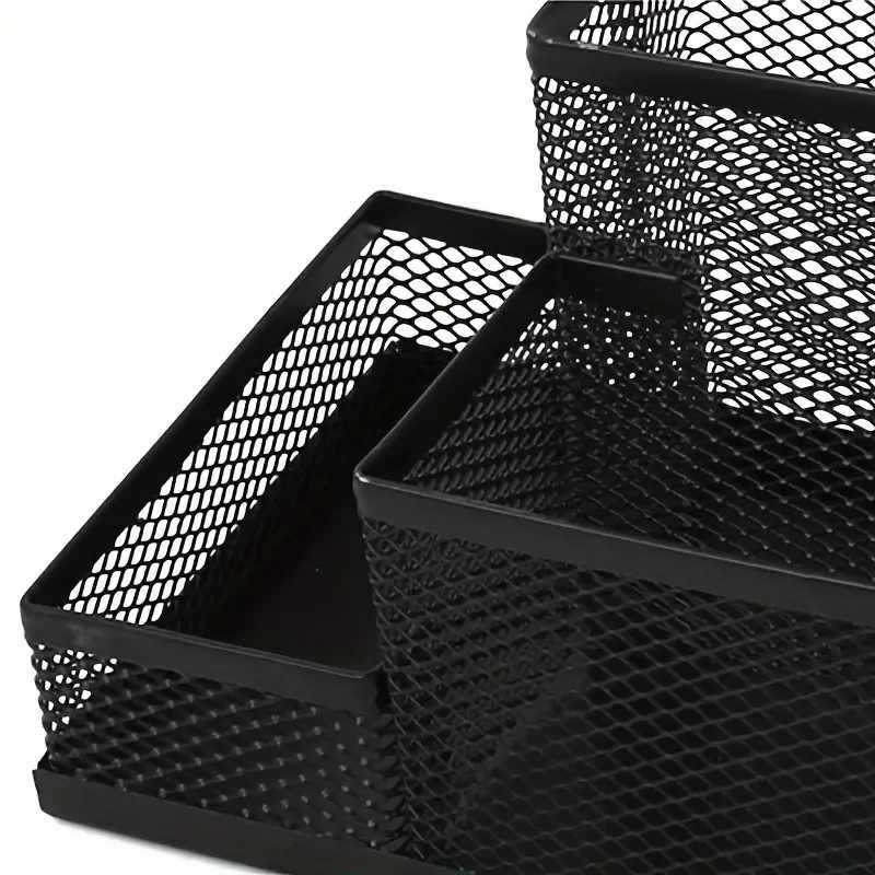 Organizador De Escritorio Lápices Y Notas Metálico 15 Cm Negro - imagen 2